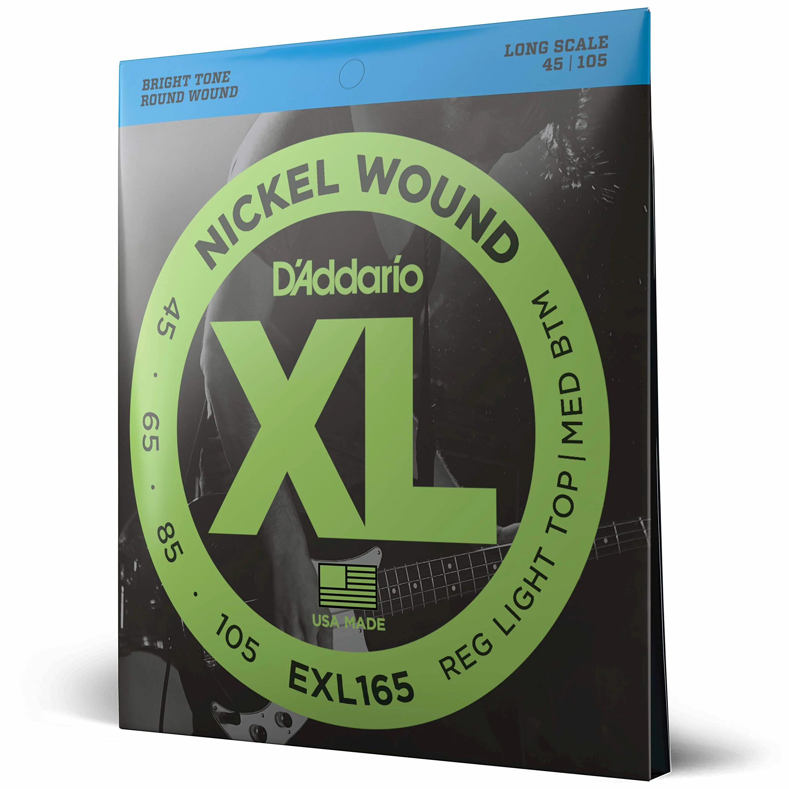 Struny do gitary basowej D'Addario EXL165 Nickel Wound, Custom Light, 45-105, długa menzura