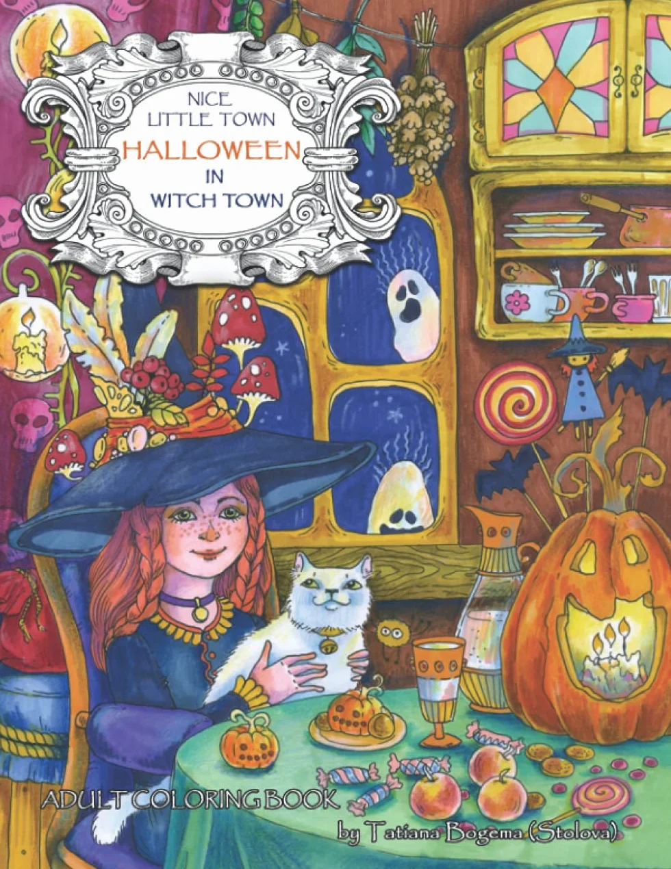 Nice Little Town - Halloween in Witch Town: Adult Coloring Book (Holiday funny pictures, Stress relieving designs)