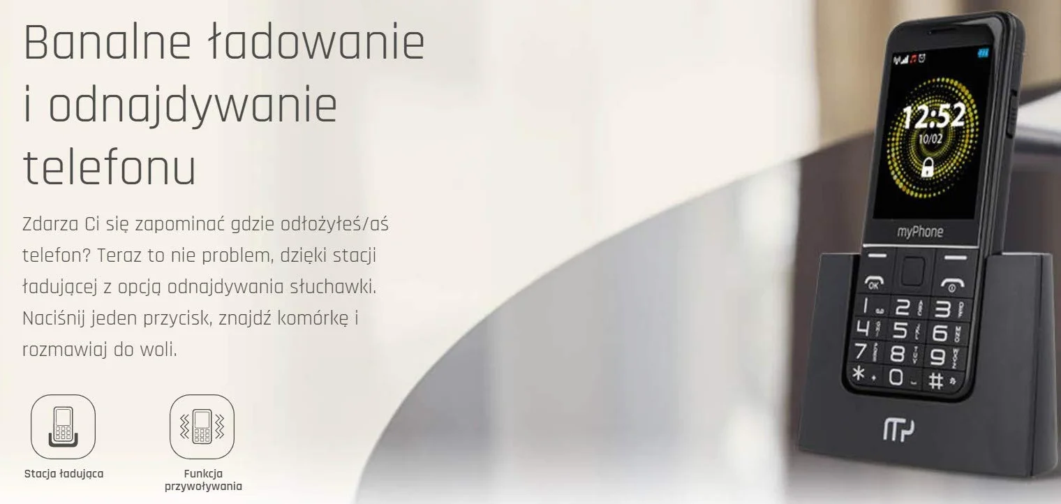 myPhone Halo Q+ 4family telefon dla seniora ze stacją ładującą, duży wyświetlacz 2,8 cala, mocna bateria 1400 mAh, aparat 2Mpx, duże klawisze, fotokontakty, 3G, przycisk SOS, latarka, dual SIM
