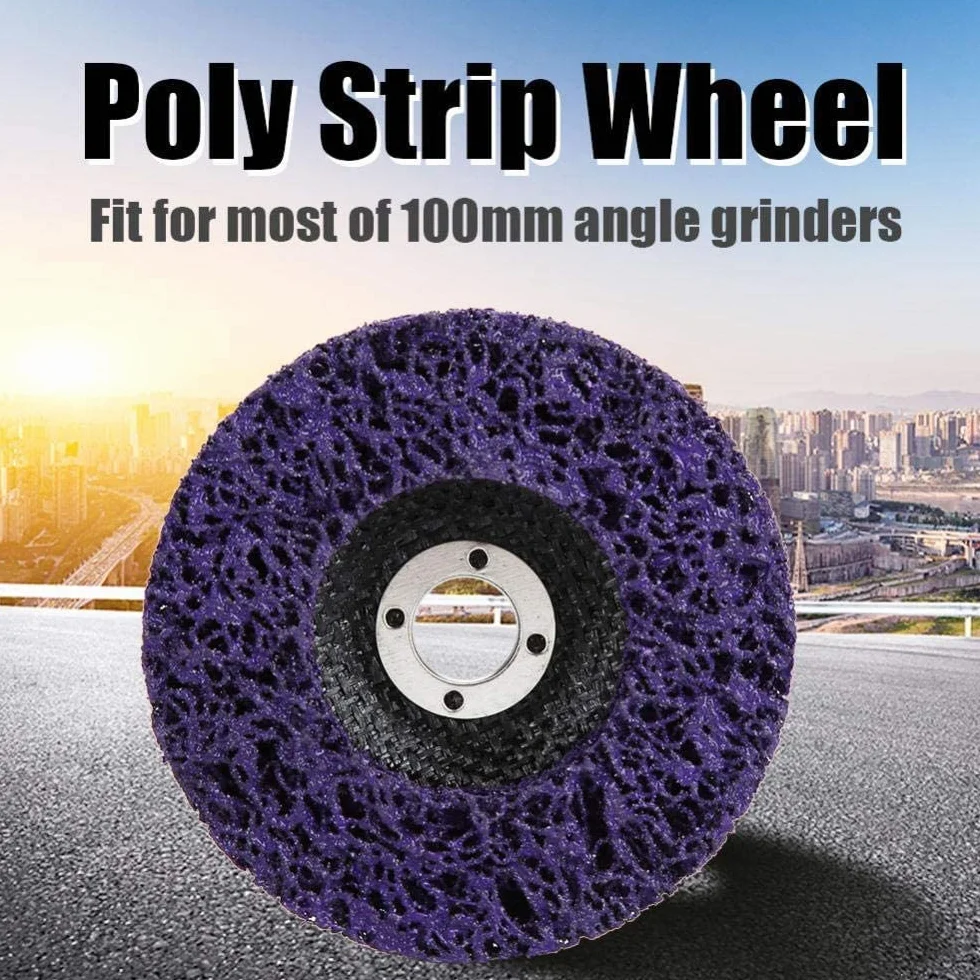 Zestaw 5 tarcz ściernych do szlifierki 100 mm 60# Poly Strip Disc narzędzie do czyszczenia do usuwania rdzy/malowania/łuszczenia fioletowo-złotej