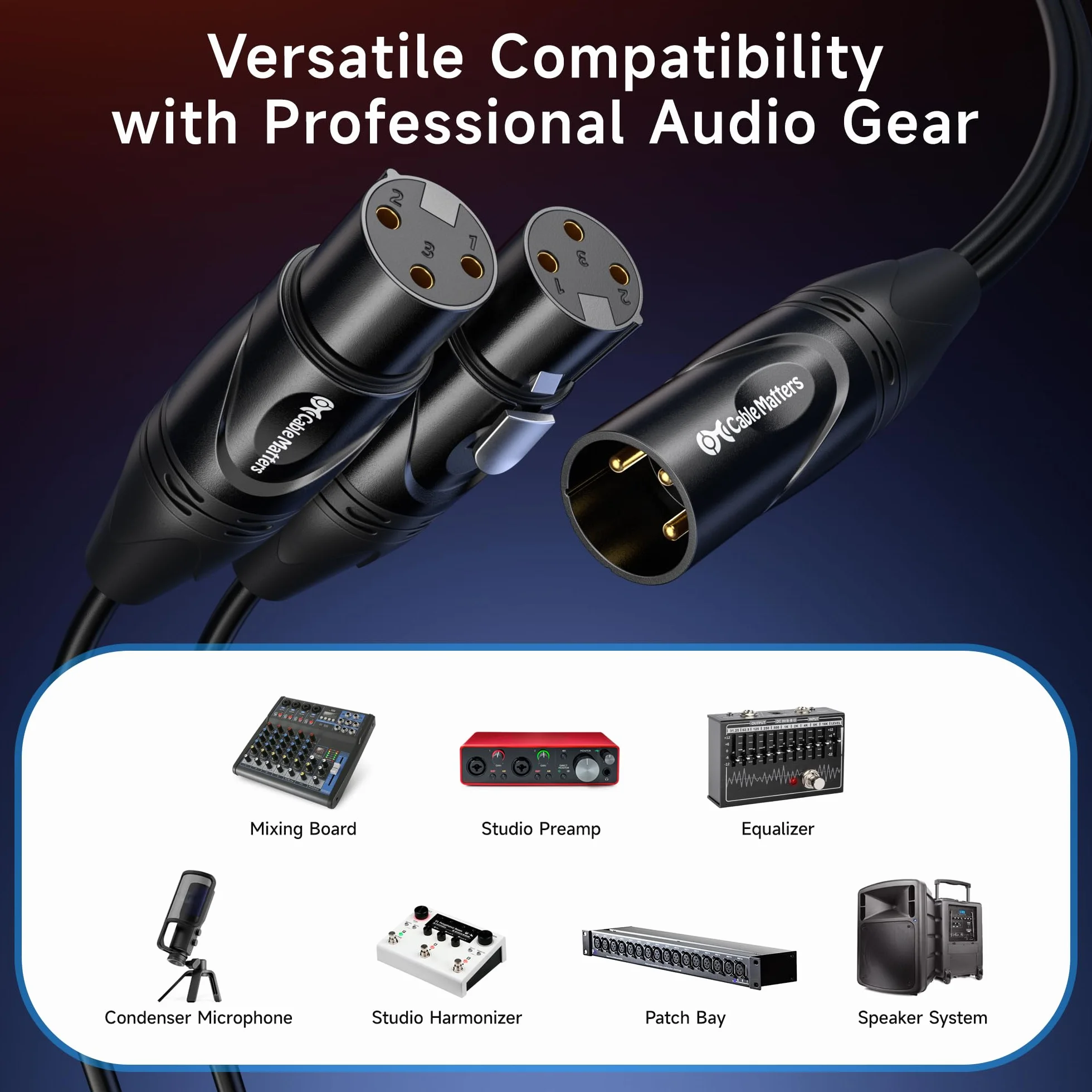 Cable Matters Zrównoważony kabel rozdzielający XLR - 0,5 m, męski na 2 żeński kabel XLR Y (rozdzielacz XLR 1 męski na 2 żeński)