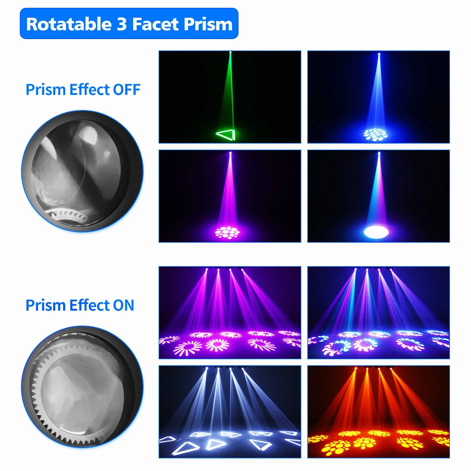 UKing 100 W Moving Heads reflektor LED DMX 512 RGBW efekt świetlny z efektem pryzmatycznym, 8 kolorów i 8 gobo, idealny dla DJ, dyskoteki, na imprezę, oświetlenie sceniczne