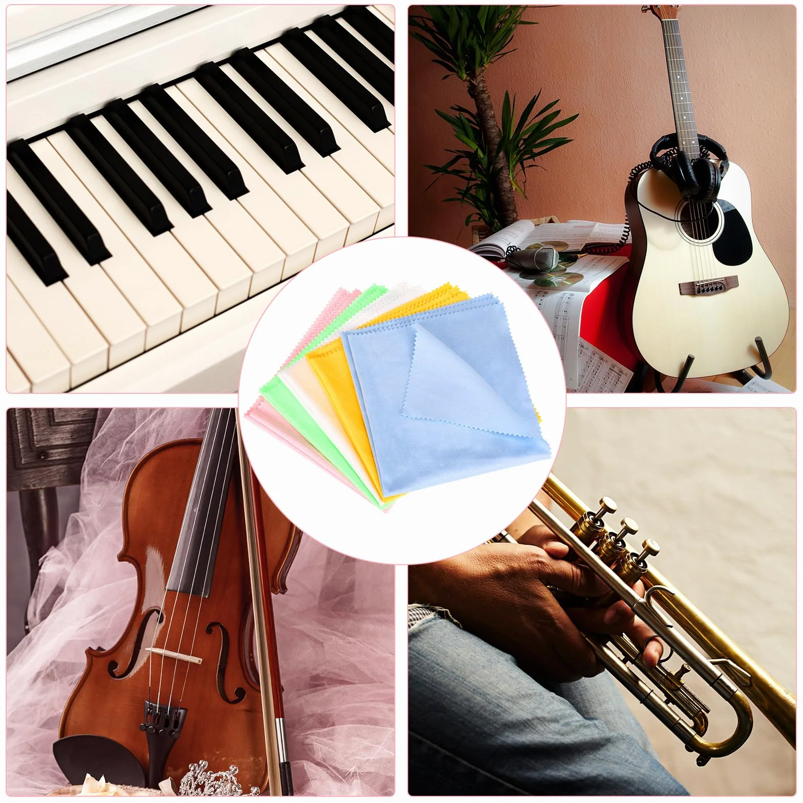 5 sztuk ściereczek do czyszczenia instrumentów, 30 x 30 cm, do instrumentów muzycznych, ściereczek do czyszczenia gitary, gitary, do gitary, skrzypiec, fortepianu, trąbki, saksofonu, fletu