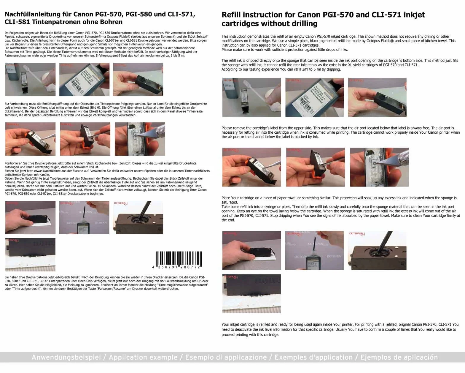 5x 100 ml atrament Pure Ink kompatybilny z wkładami atramentowymi Canon PGI-580, CLI-581 do Canon Pixma TR 7520, TR 7550, TR 8520, TR 8550, TS 6120, TS 6127, TS 6150, TS 6151
