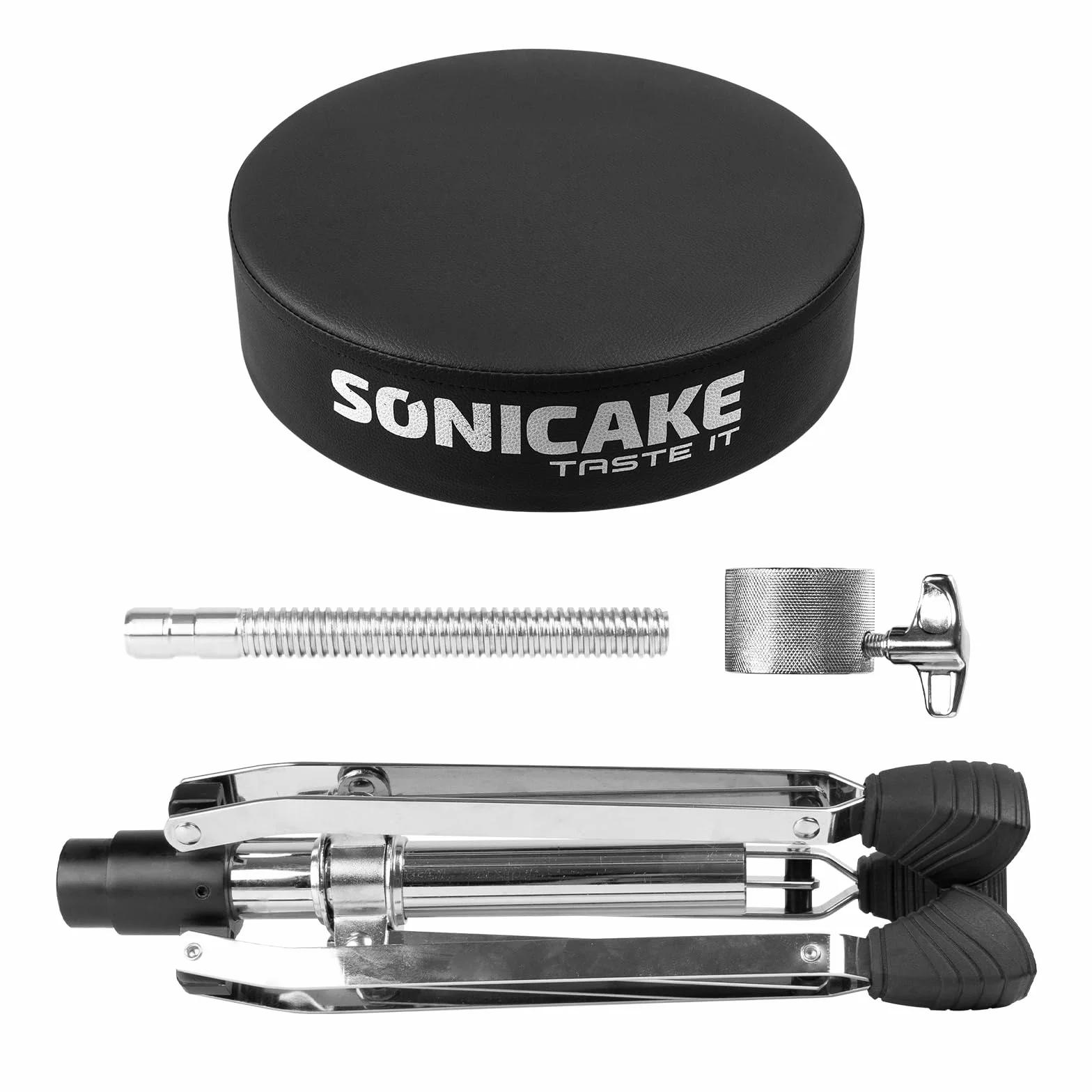 SONICAKE Składany stołek akumulatorowy z regulacją wysokości od 43 do 60 cm z antypoślizgowym wyściełanym siedziskiem. Bardzo gruba wyściółka 8 cm, czarny