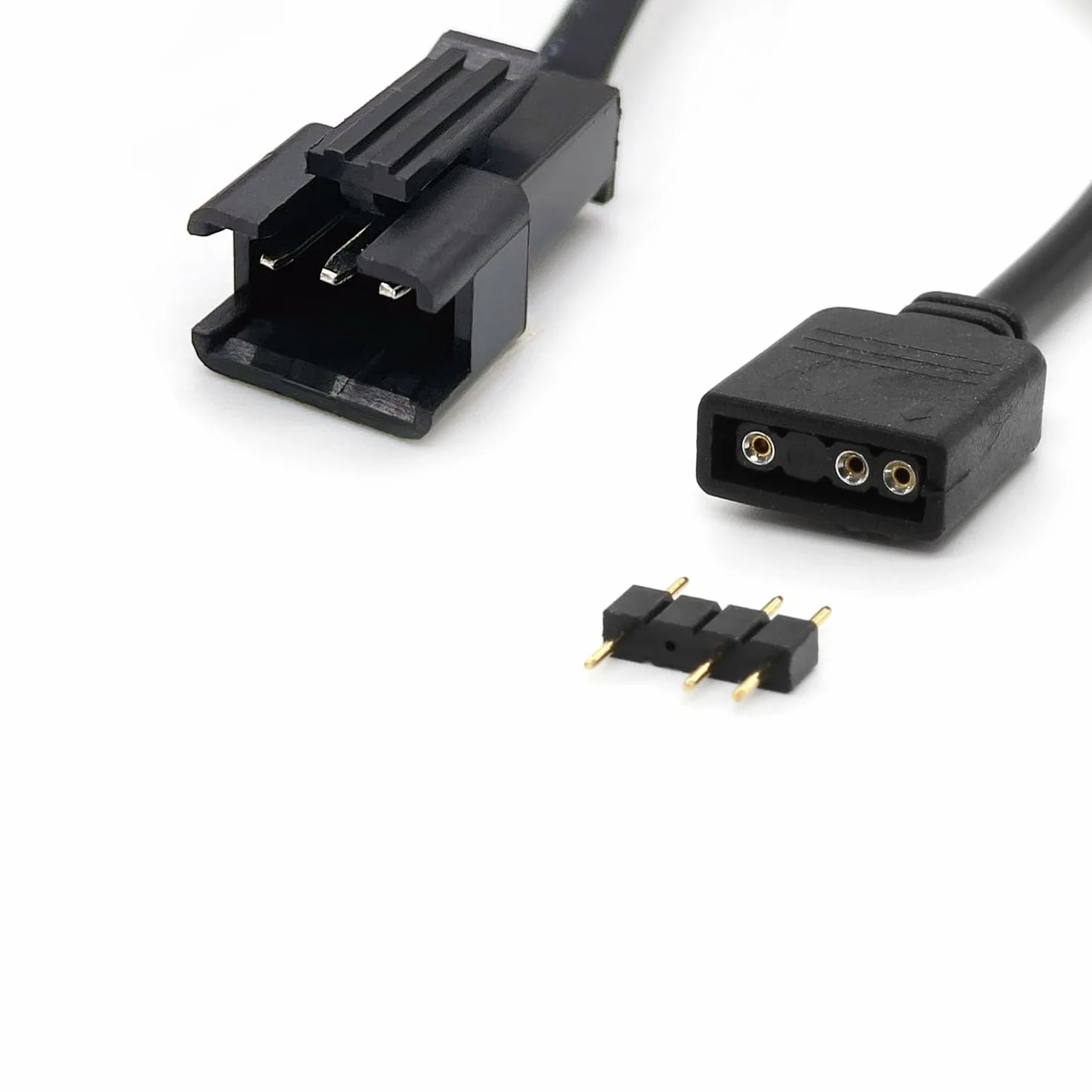 RUNCCI-YUN 2 sztuki, 1 do 3 ARGB przedłużacz ARGB 5 V, 3 piny, żeński do JST SM 3-pinowy męski, ARGB przedłużacz wentylatora RGB, paski LED (czarny)