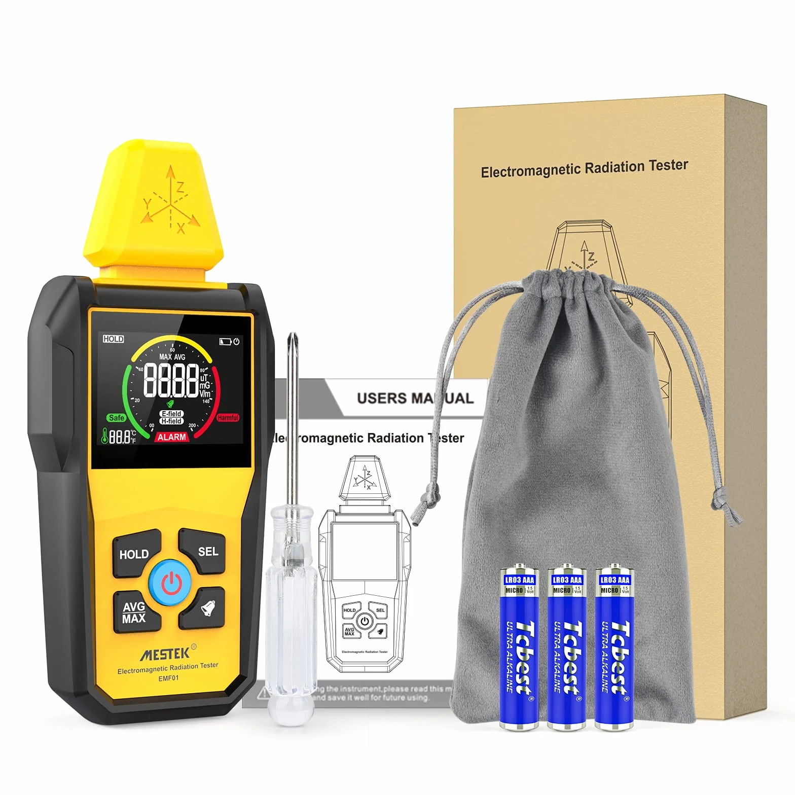 Miernik EMF, MESTEK Elektromagnetyczny Detektor Promieniowania, Cyfrowy Detektor pola LCD Tester EMF z Pomiarem Temperatury Promieniowania Jądrowego do Domowych Inspekcji EMF, Biura, Zewnętrznego