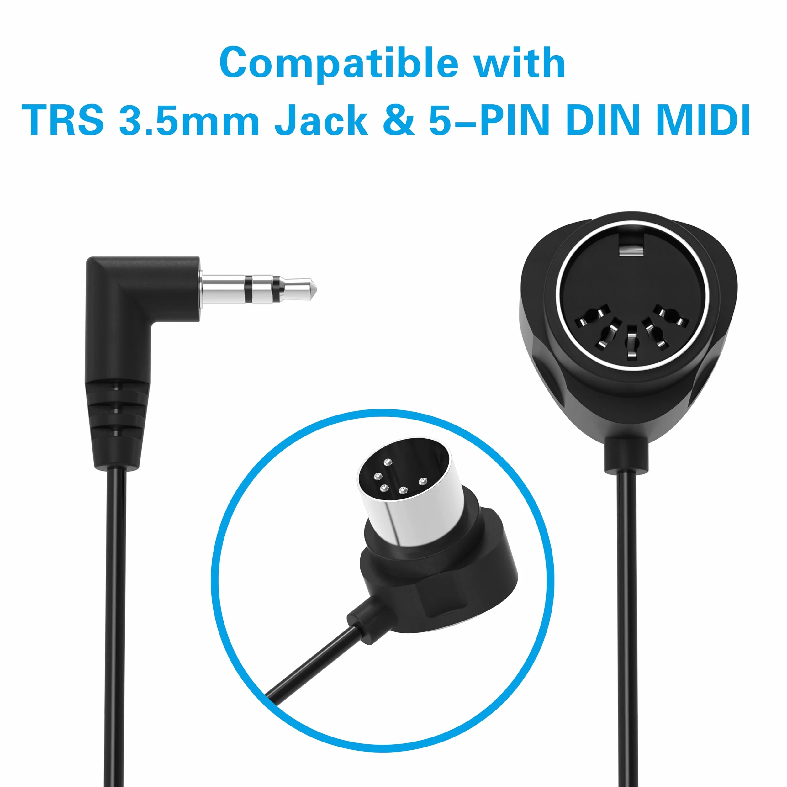 FORE 2-Pack 100CM kabel MIDI TRS typu A 3,5mm - żeński typ A TRS 3,5mm do MIDI 5 Pin Din z ultra-małymi wtykami, ciasne przestrzenie, żeński 2-Pack 100CM