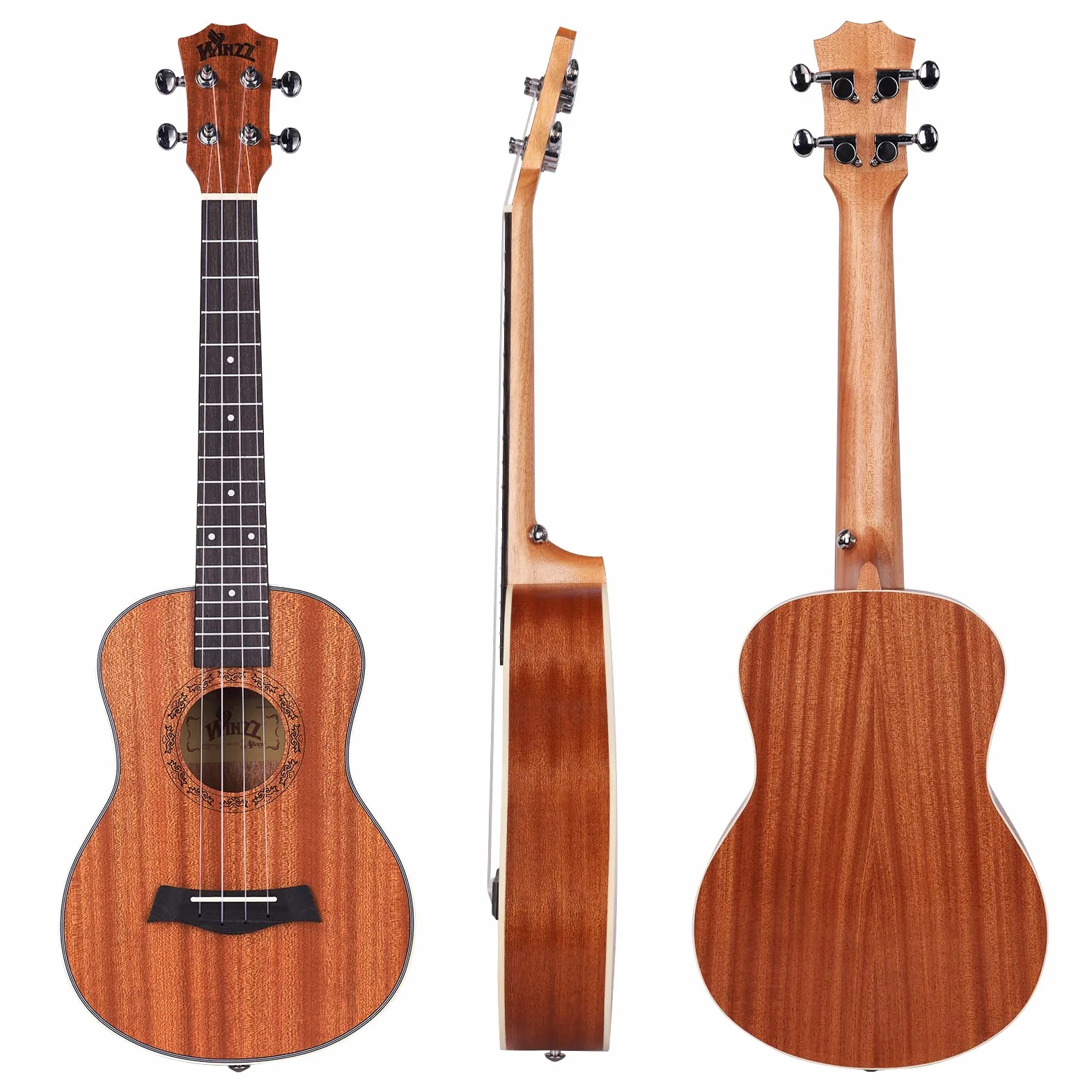 Winzz Tenor Ukulele dla dorosłych, zestaw startowy, 66 cm, ze stojakiem na ukulele i kapodelem (mata mahońowa)