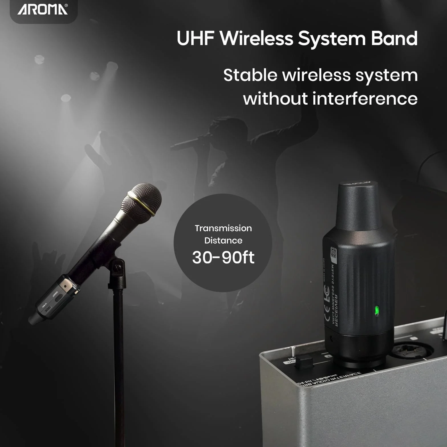 Aroma XLR Bezprzewodowy Nadajnik i Odbiornik Mikrofonowy UHF System Audio z Akumulatorem, Stabilna Transmisja dla Mikrofonów Dynamicznych i Mikserów PA