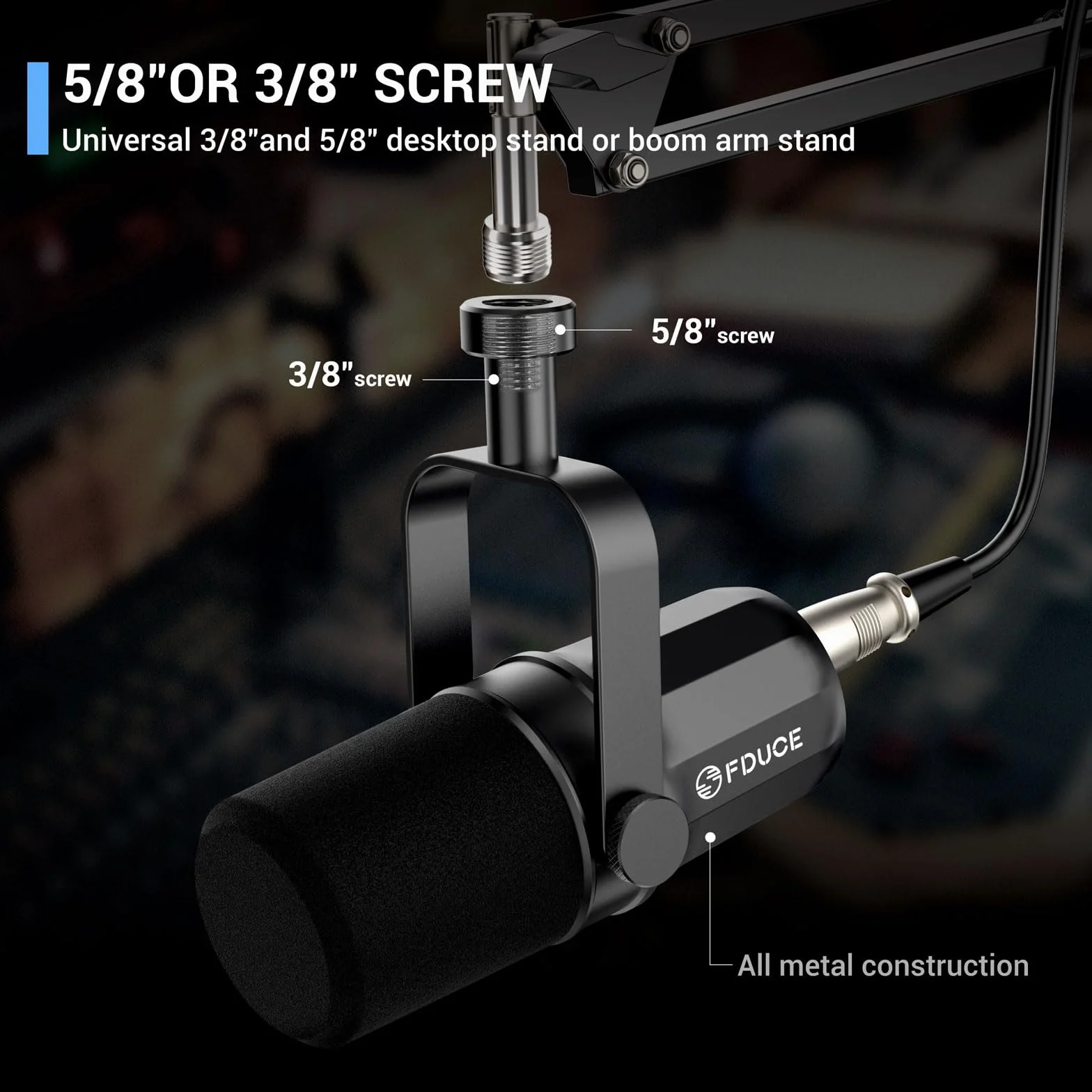 FDUCE SL40X XLR zestaw mikrofonów dynamicznych do nagrywania wokalu, podcastów, gier, transmisji na żywo i nadawania, całkowicie metalowy mikrofon kardioidalny, technologia izolacji głosu, czarny