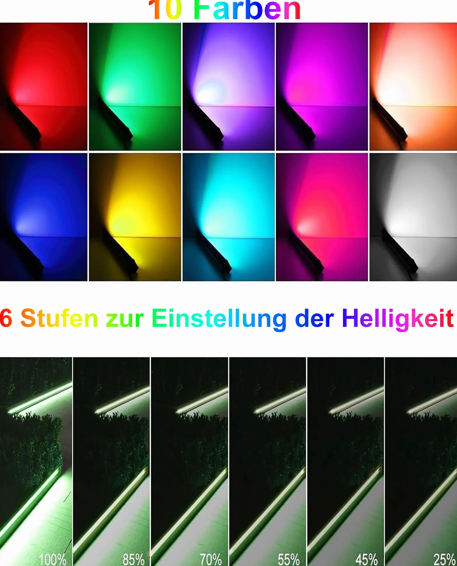 MEIHUA Reflektor RGB 42 W, do zewnątrz, 10 kolorów, 6 jasności, 30 trybów, IP66, oświetlenie ścianowe i LED, efekty świetlne z pilotem zdalnym