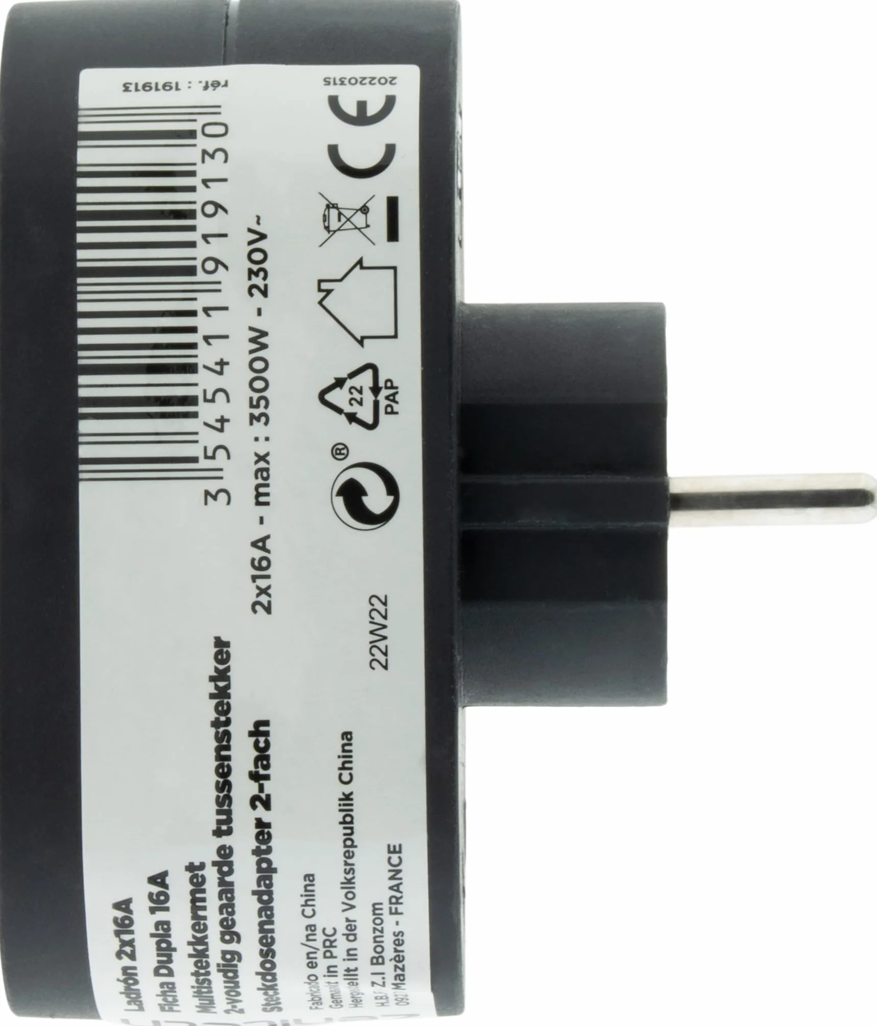 Zenitech, gniazdo Biplite, model Schuko, 16A, idealne do urządzeń elektrycznych, nowoczesny i elegancki design, idealne do domu lub biura - 16A - Czarny - 2 gniazda