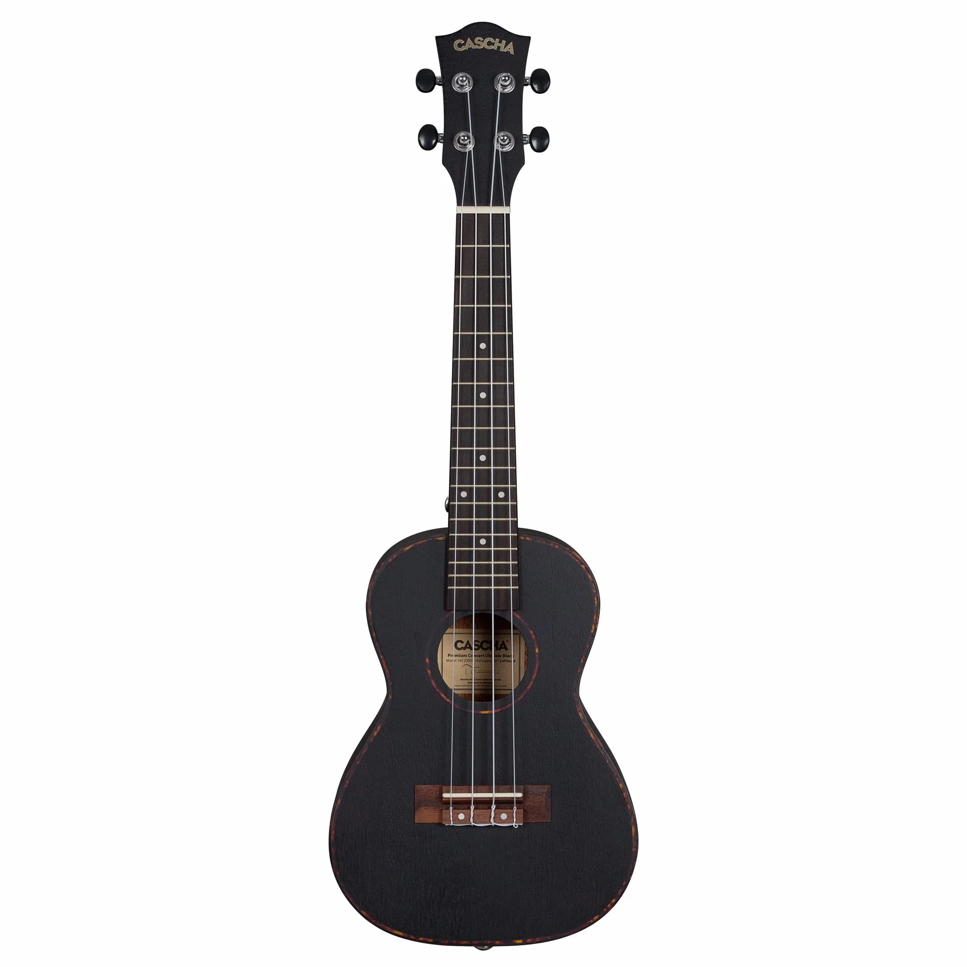 Cascha Koncert Mahogany Black Ukulele, Zestaw Startowy, 3 Kolorowe Etui na Kostki, Premium, Czarny, Mała Gitara Hawajska dla Początkujących i Zaawansowanych