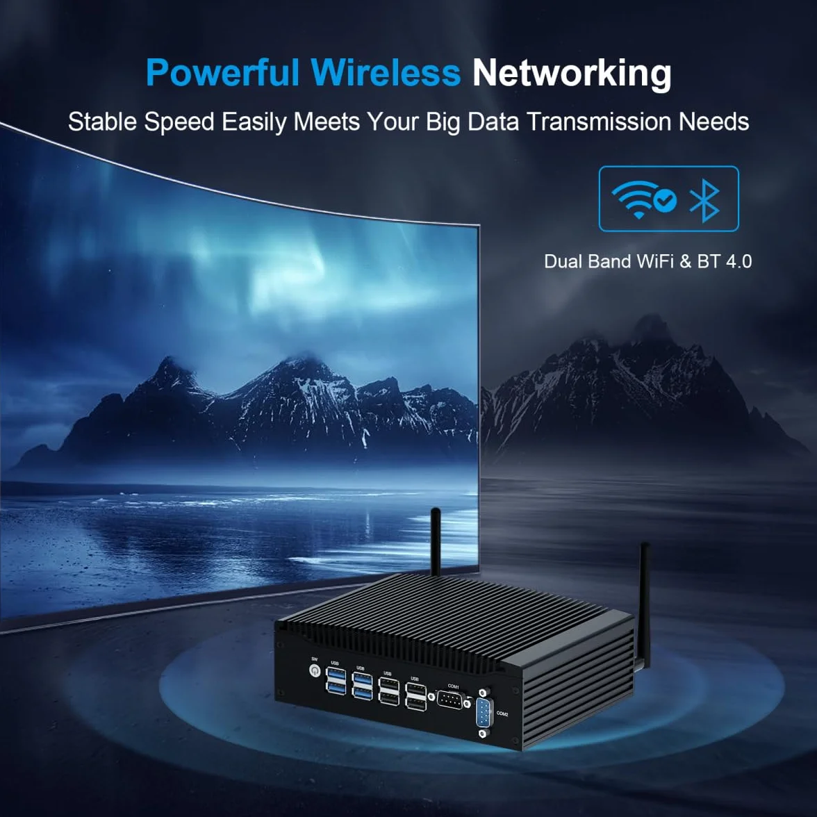 WEIDIAN Industrial Mini PC bez wentylatora Win11 Pro Core i5 8350U 16GB RAM 512GB SSD Mini Komputer 4K 2HD, 2x RS232 COM, 2x Gigabit Ethernet, 8USB VESA Komputer przemysłowy Auto Power On Wake on LAN