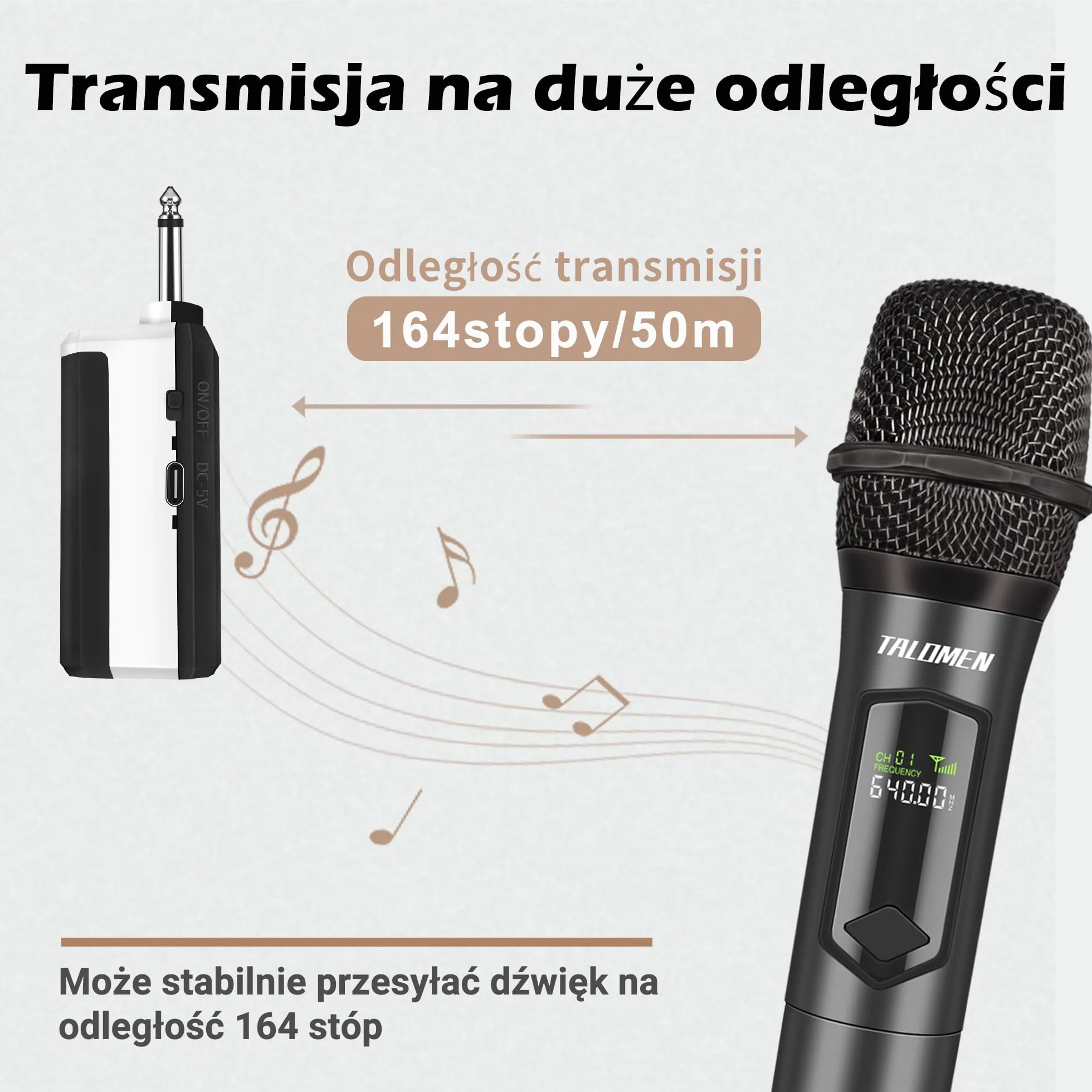 TalomenMikrofony bezprzewodowe 2,4 GHz,ręczny system mikrofonowy z odbiornikiem,profesjonalny dwa mikrofony do karaoke,160 ft,ładowalny mikrofon idealny dla karaoke,śpiewu,kościoła,imprez,wesel,K60-2