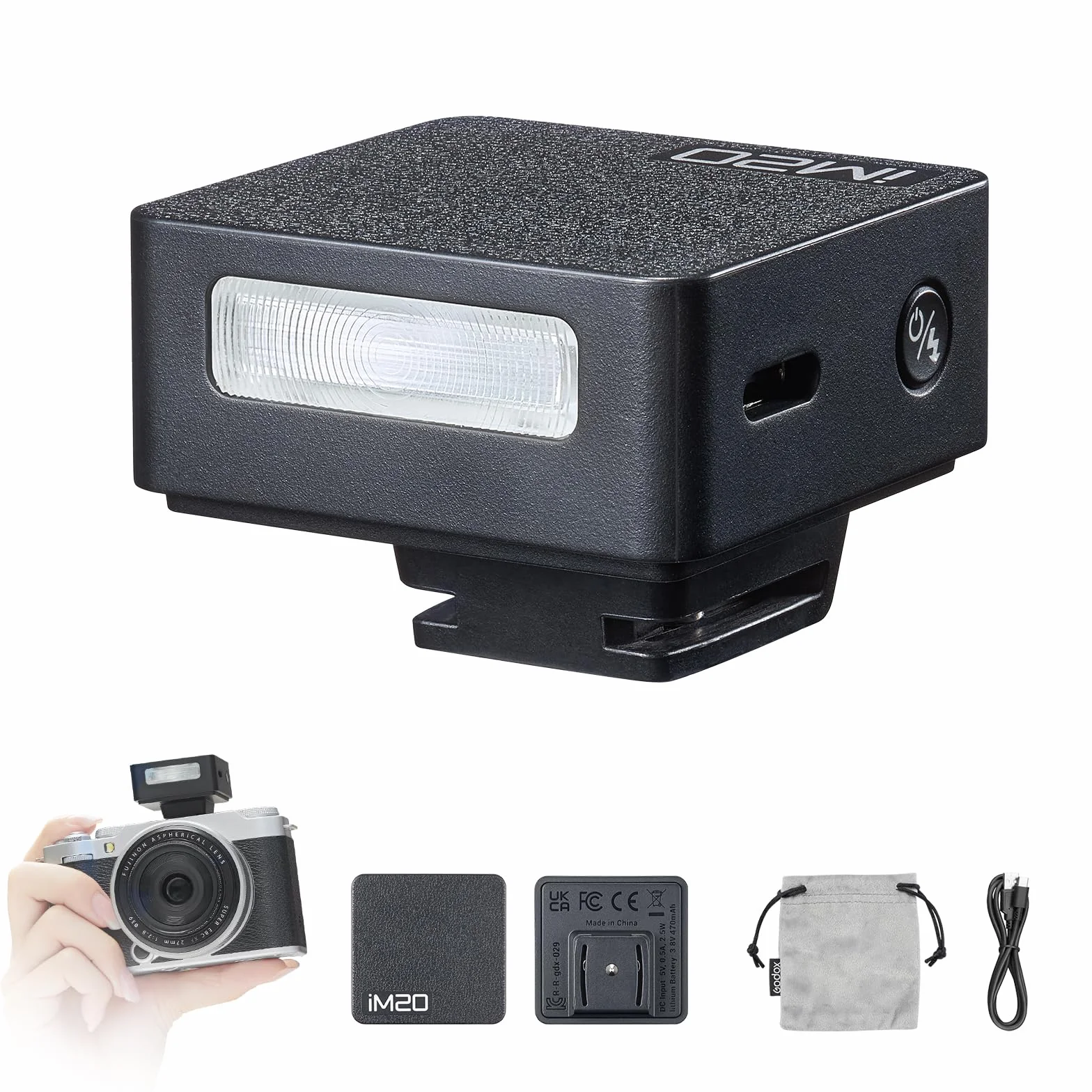 Godox iM20 Mini Flash dla Canon, Sony, Fuji, Nikon 6000K±200K z kontrolą optyczną S1 / S2.3s Czas ładowania, Około baterii litowej, Lekka przenośna mini flash aparatu