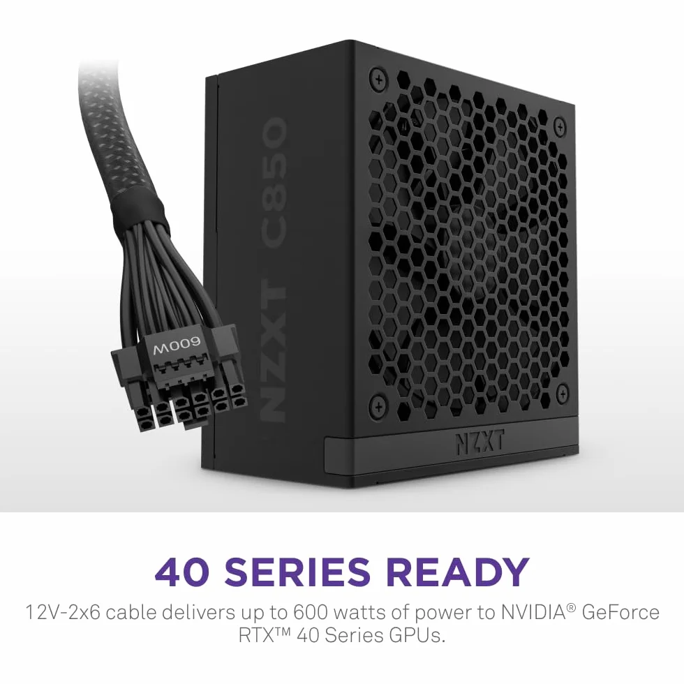 NZXT C850 Gold ATX 3.1 - W pełni modularny, cichy zasilacz do gier PC - 850W - 80 PLUS Gold - Złącze 12 V-2x6 - Tryb zerowego wentylatora - 100% japońskich kondensatorów - Czarny