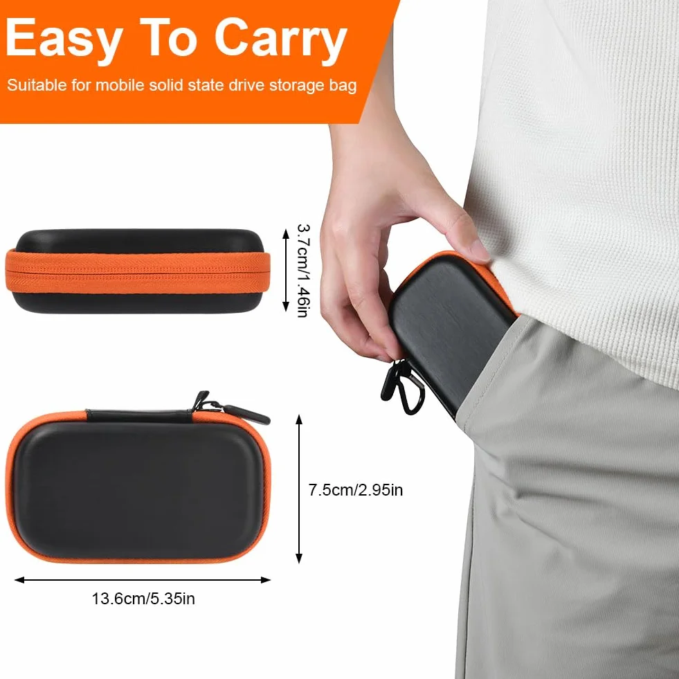 obudowa dysku twardego kompatybilna z Sandisk Extreme Pro/Sandisk Extreme Portable External Ssd 128gb 500gb 1tb 2tb, etui ochronne i torba podróżna (pomarańczowo-czarna)