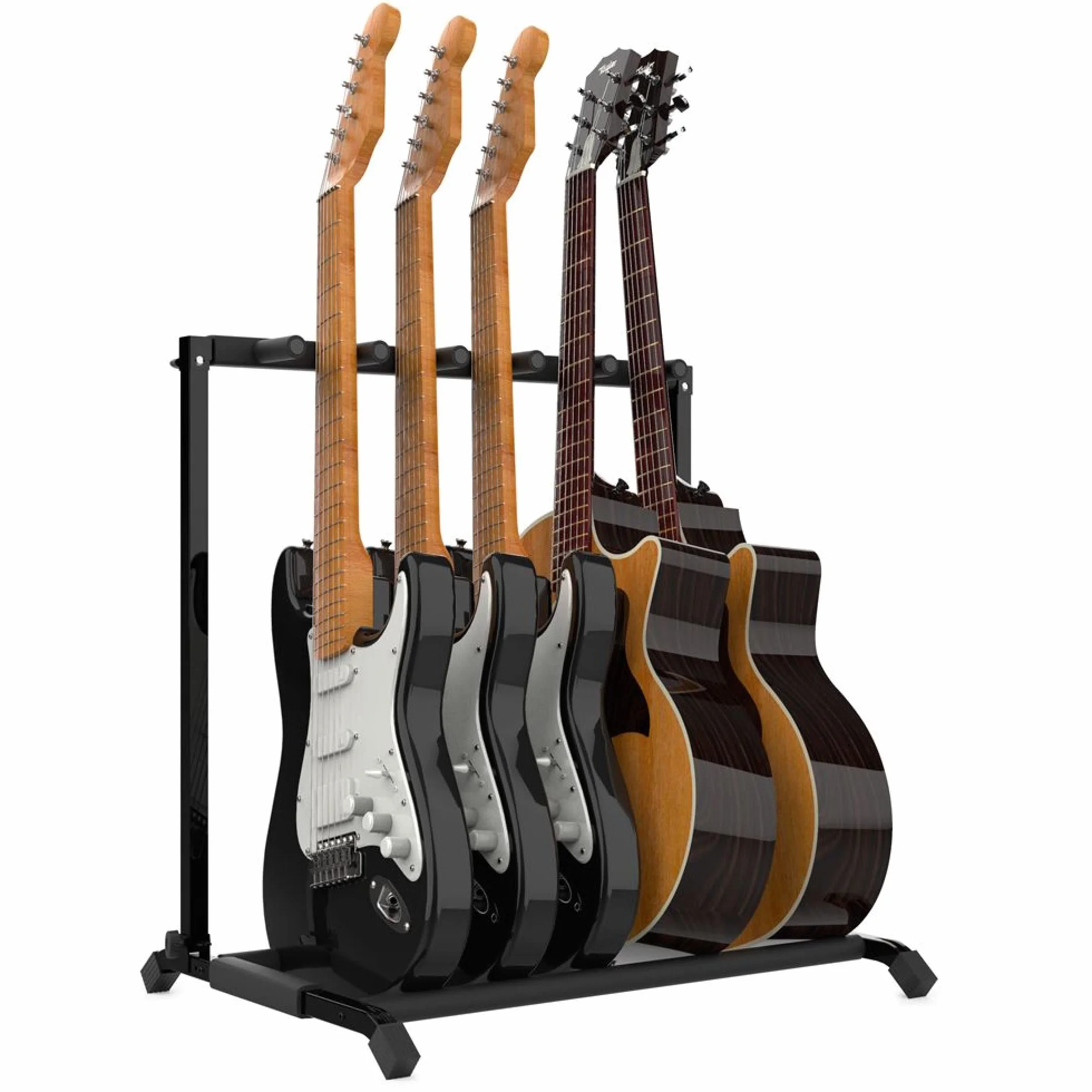 Audibax, Multi-Stand 3 stojak na 5 gitar, składany, wyściełane uchwyty, stojak na gitarę i bas, czarny, wymiary 61 x 54 x 67 cm