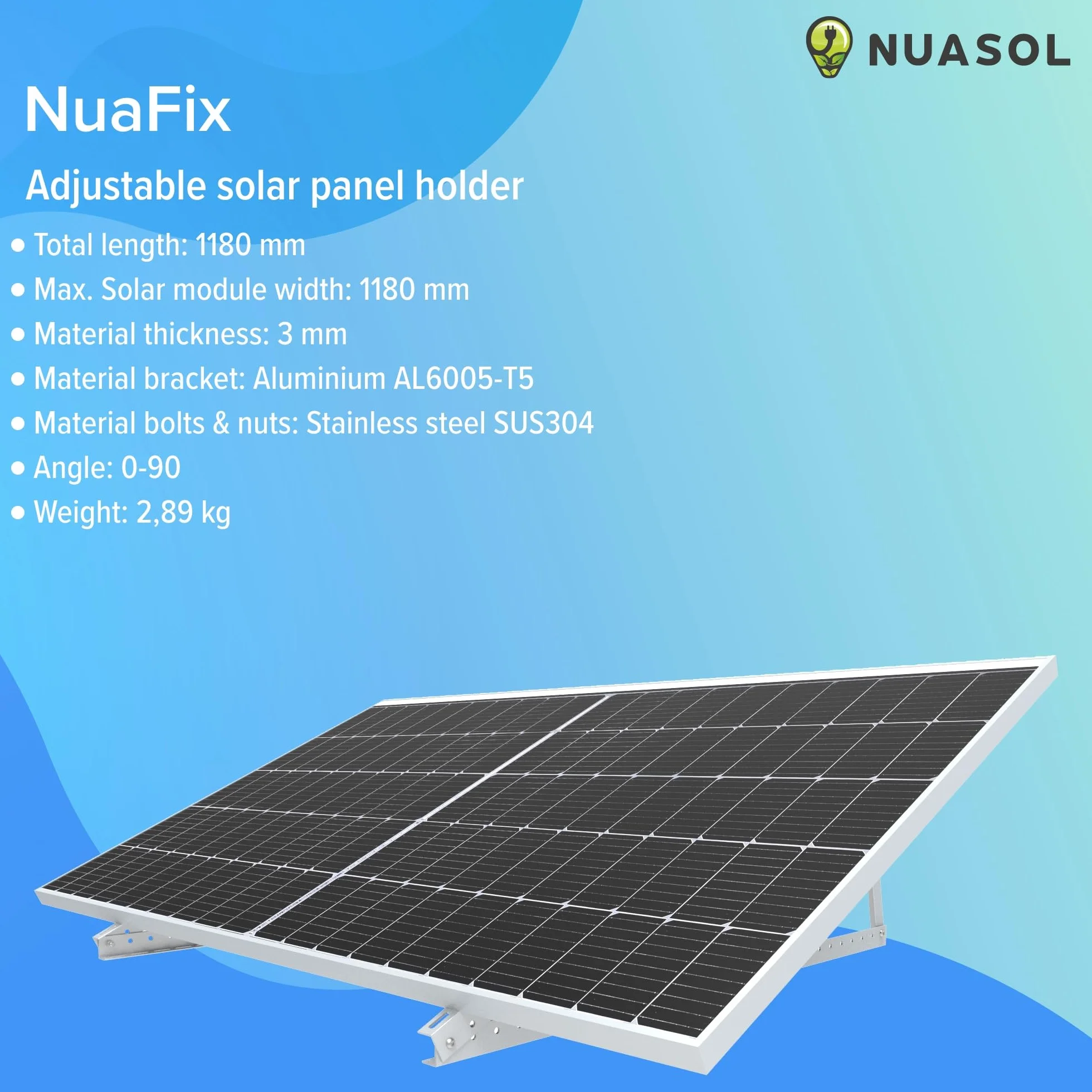 Uchwyt do panelu słonecznego, wspornik do 118 cm, płaski dach PV, moduł solarny | regulowany 0-90° | zestaw | aluminium | materiał montażowy, srebrny