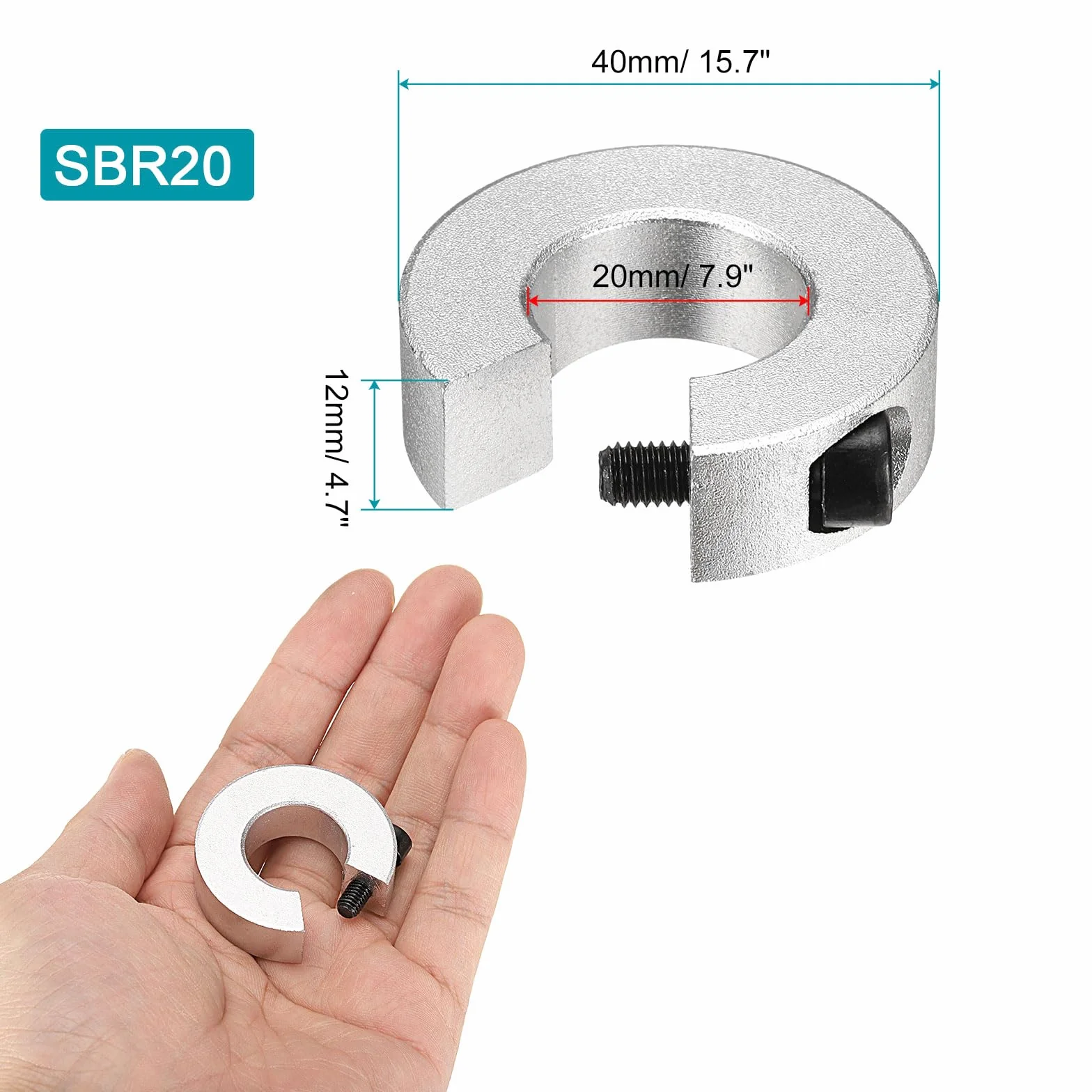 QUARKZMAN SBR20 Liniowa szyna SBR20 Stop Aluminium Kołnierz Zacisk Kołnierzowy do mocowania Koła pasowe Synchronizacji Z Płaskim Kluczem Nikiel 8 sztuk