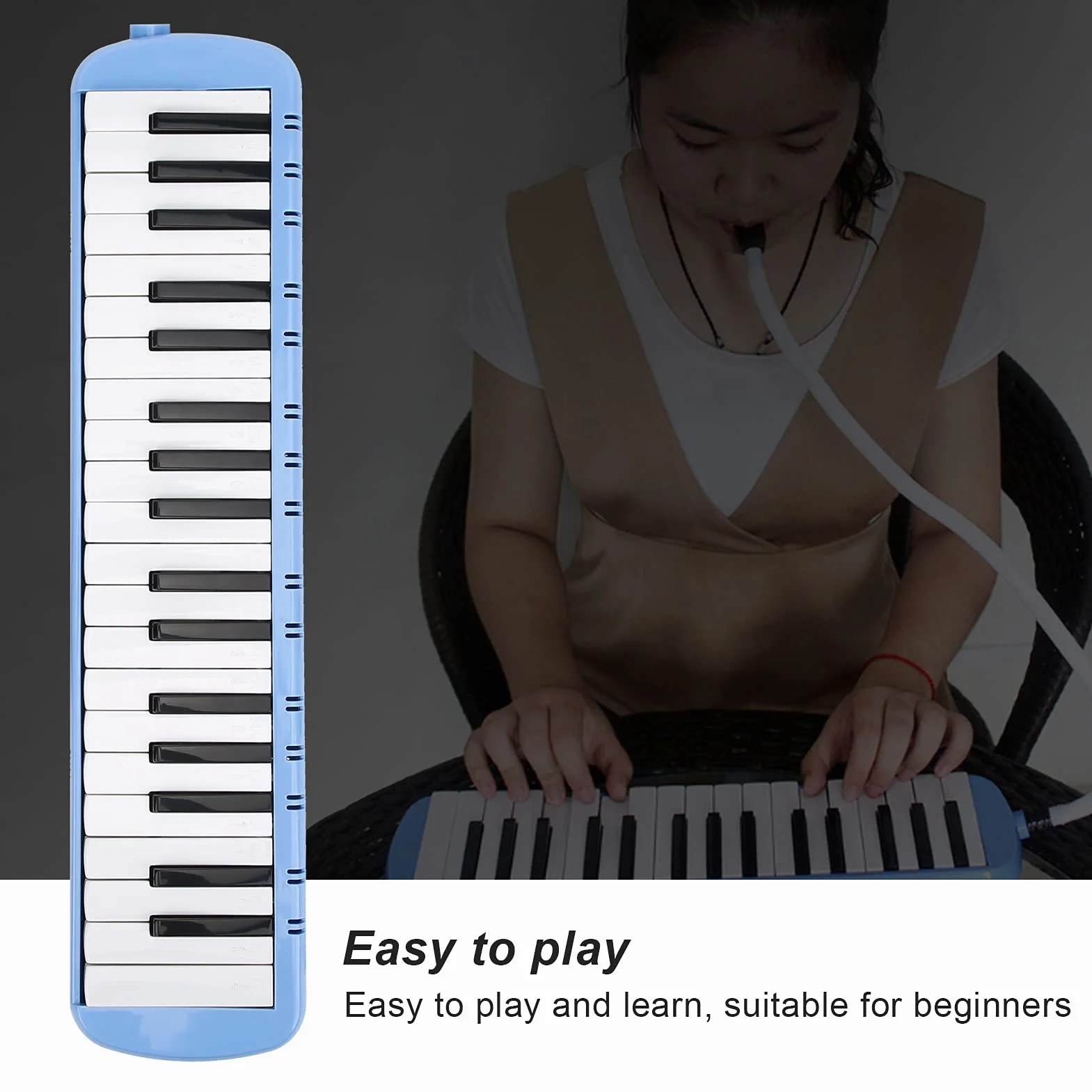 Melodica 37 Klawiszy Klawiatura Melodica Wind Instrument Muzyczny dla Początkujących Profesjonalnych Szkoleń z łatwą Instalacją(niebieski)