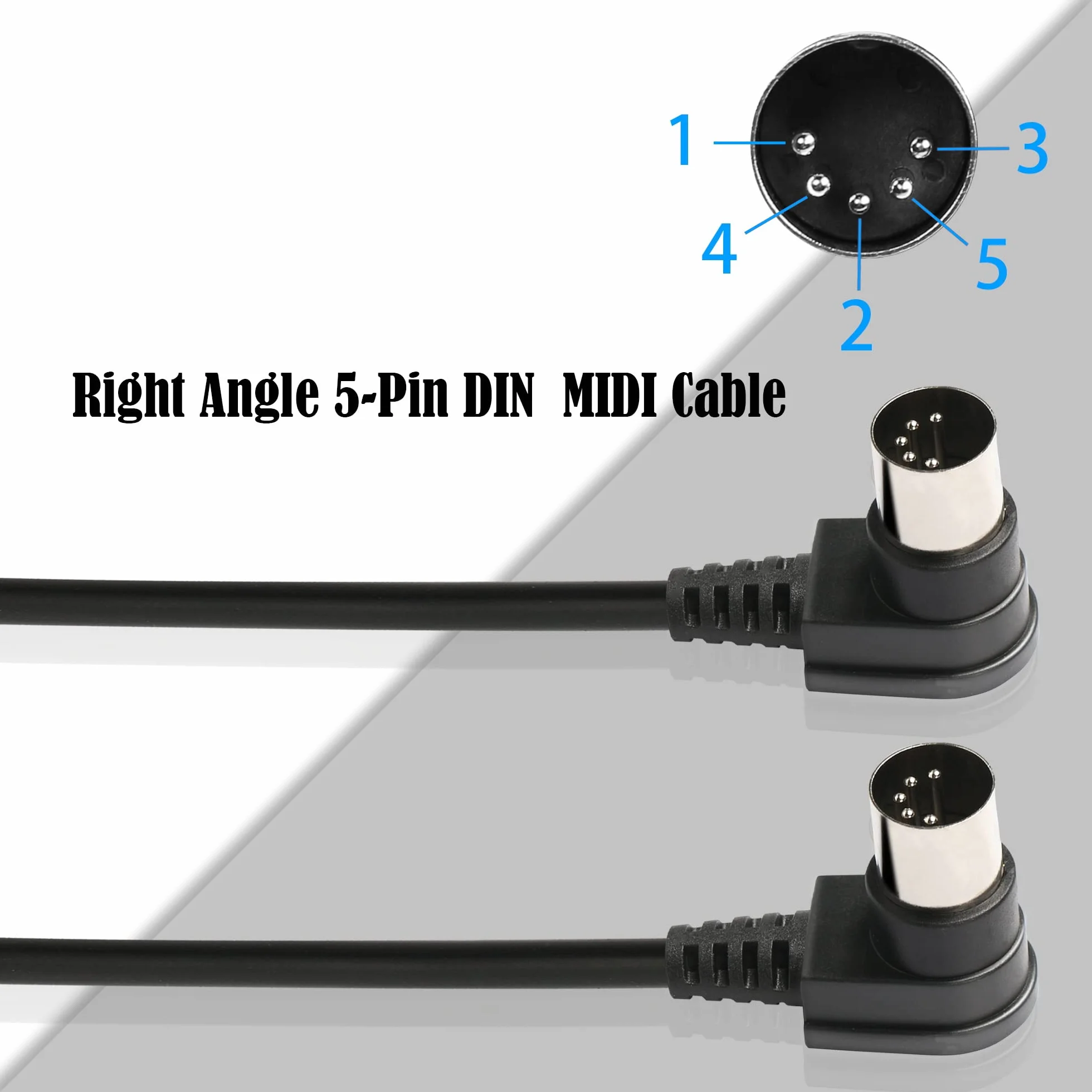 GINTOOYUN Kabel MIDI DIN 5-pinowy pod kątem prostym, kąt prosty 90 stopni, 5-pinowy DIN męski pod kątem prostym 90 stopni, męski kabel audio MIDI do miksera muzyki, urządzenia MIDI itp. (3 m)