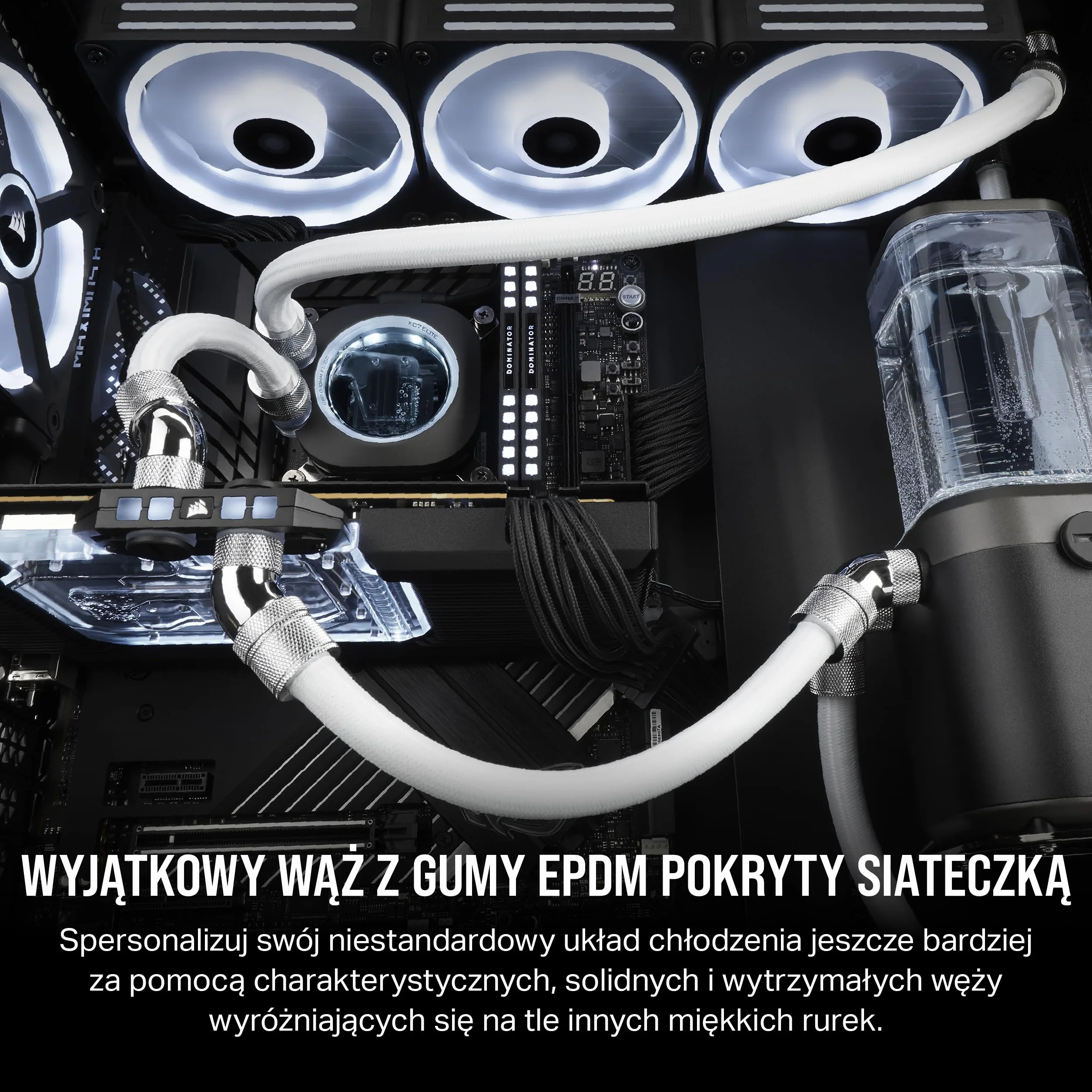 CORSAIR Hydro X Series XT Softline Wąż pokryty siatką - Łatwe przycinanie - Trwała guma EPDM - Biały