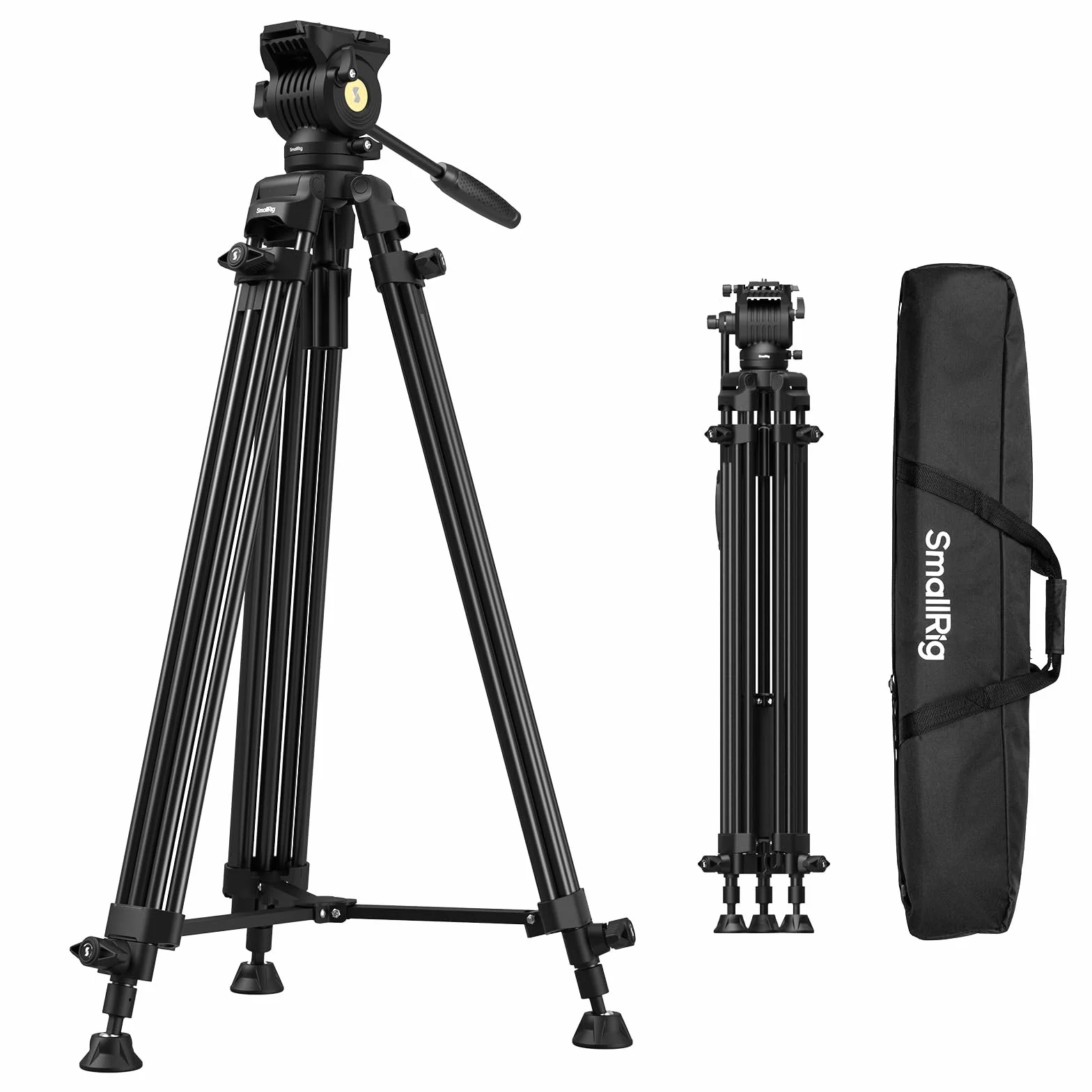 SMALLRIG 73''/186 cm, wytrzymały statyw wideo ze stopu aluminium, maks. udźwig 8 kg (18 funtów), głowica płynna z zakresem pochylenia od +85° do -78°, 3,1 kg (6,8 funta) - 5440