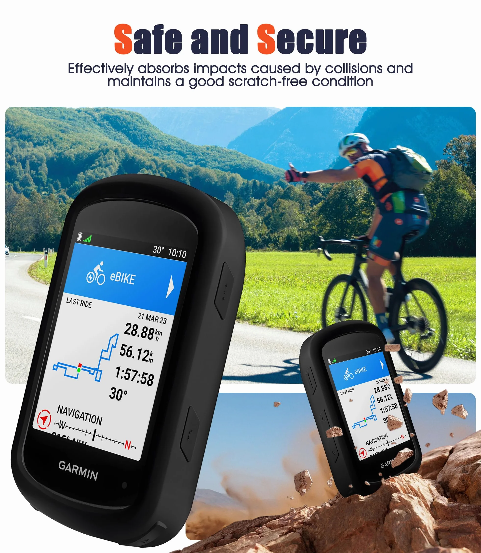 Silikonowe etui kompatybilne z Garmin Edge 540/840 + 2 osłony ekranu ze szkła hartowanego, miękkie silikonowe etui w zestawie ochrona przed wstrząsami - czarna