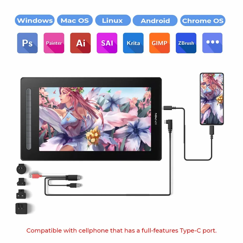 XP-PEN Artist 16 2. generacji tablet graficzny, monitor graficzny 15,4 cala, X3 Smart Chip Pen z 10 przyciskami szybkiego dostępu, 127% przestrzeni kolorów sRGB, wyświetlacz do szkicowania, rysowania