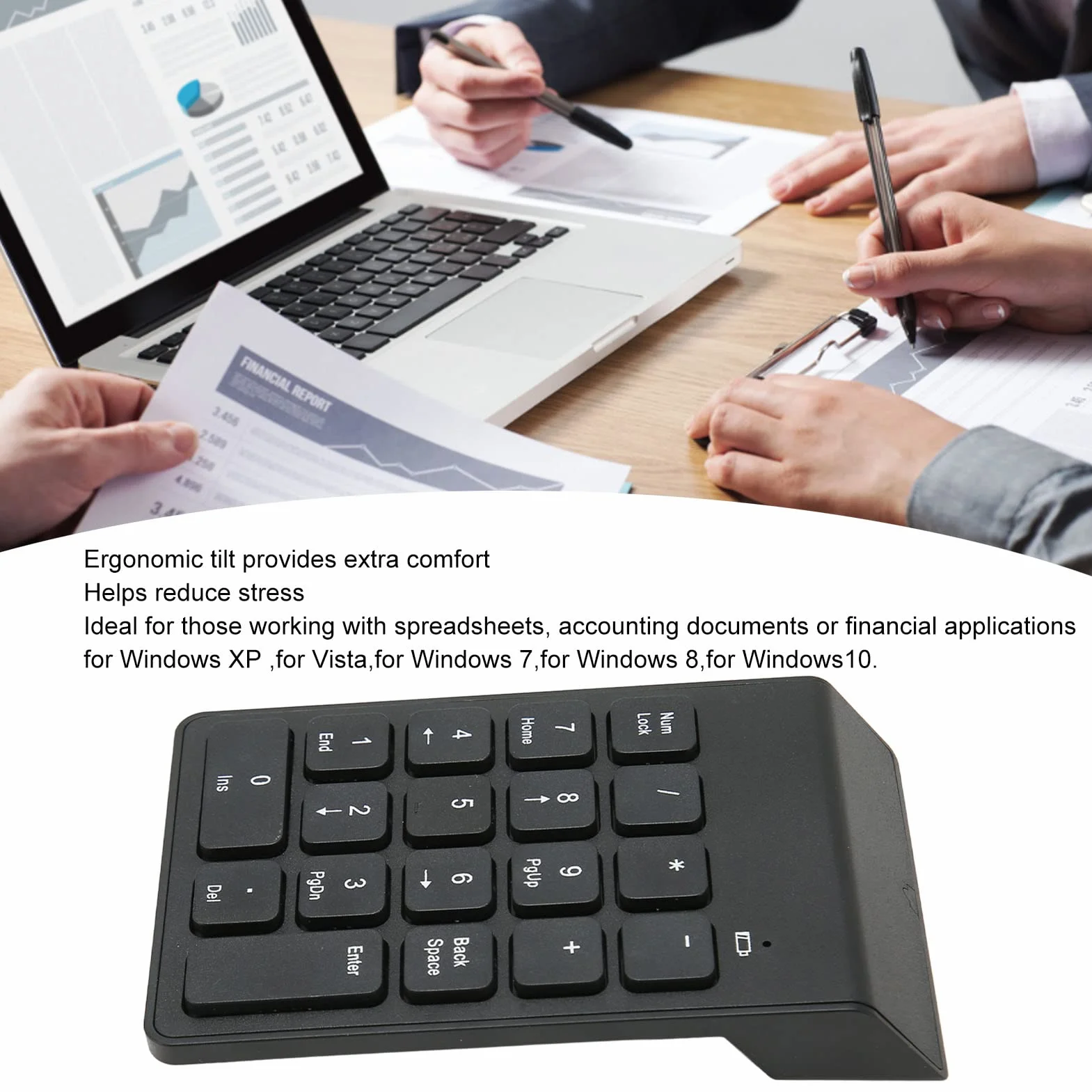 Bewinner Bezprzewodowa klawiatura numeryczna 2,4 G do laptopa, 18 klawiszy, mini zewnętrzna podkładka numeryczna, bez sterownika, czekoladowe klawisze, klawiatura numeryczna USB dla księgowego