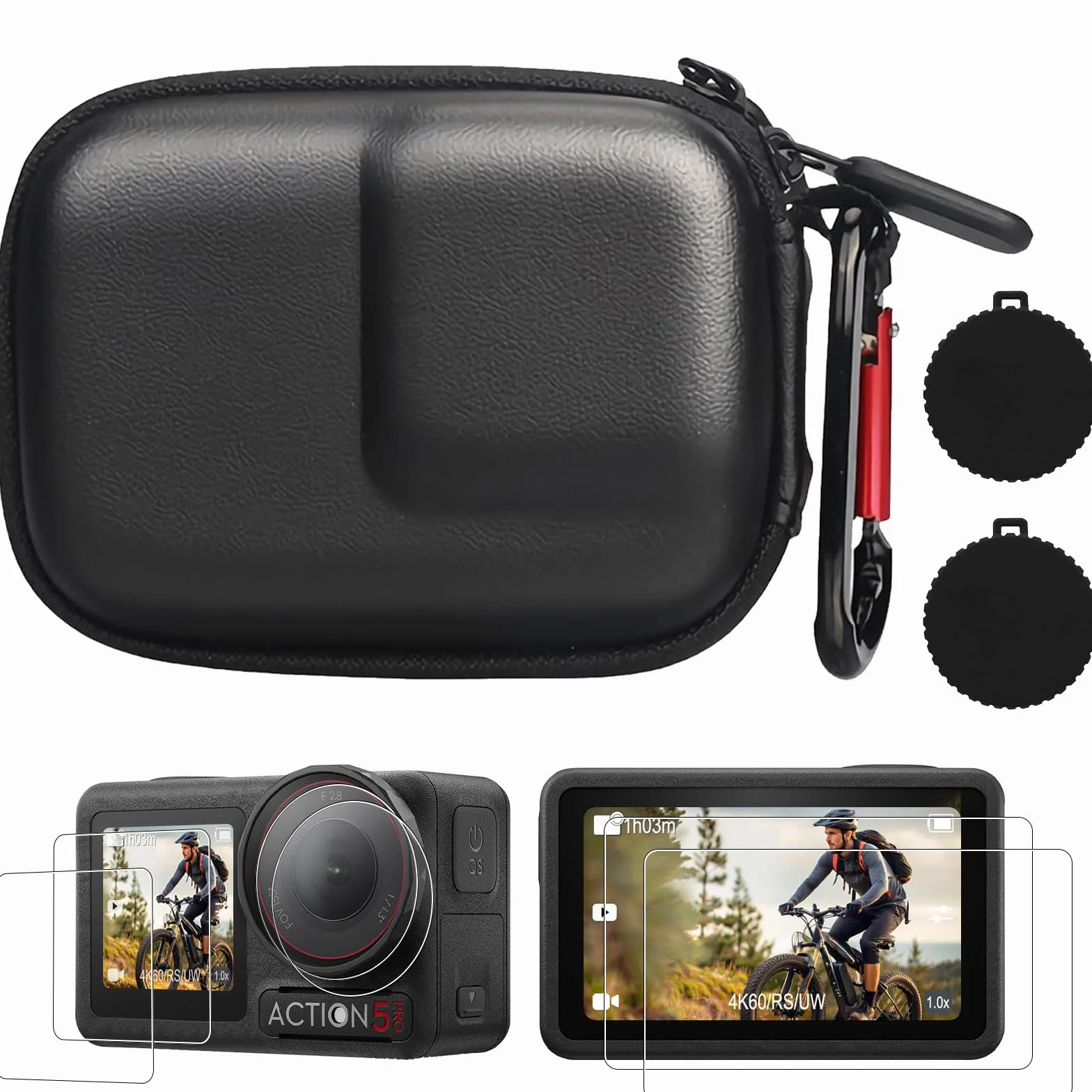 DJI Osmo Action 5 Pro Case Kit, torba do noszenia, folia ochronna na wyświetlacz 9H, silikonowa osłona obiektywu – odporna na uderzenia, zarysowania, pyłoszczelna, wszechstronna ochrona