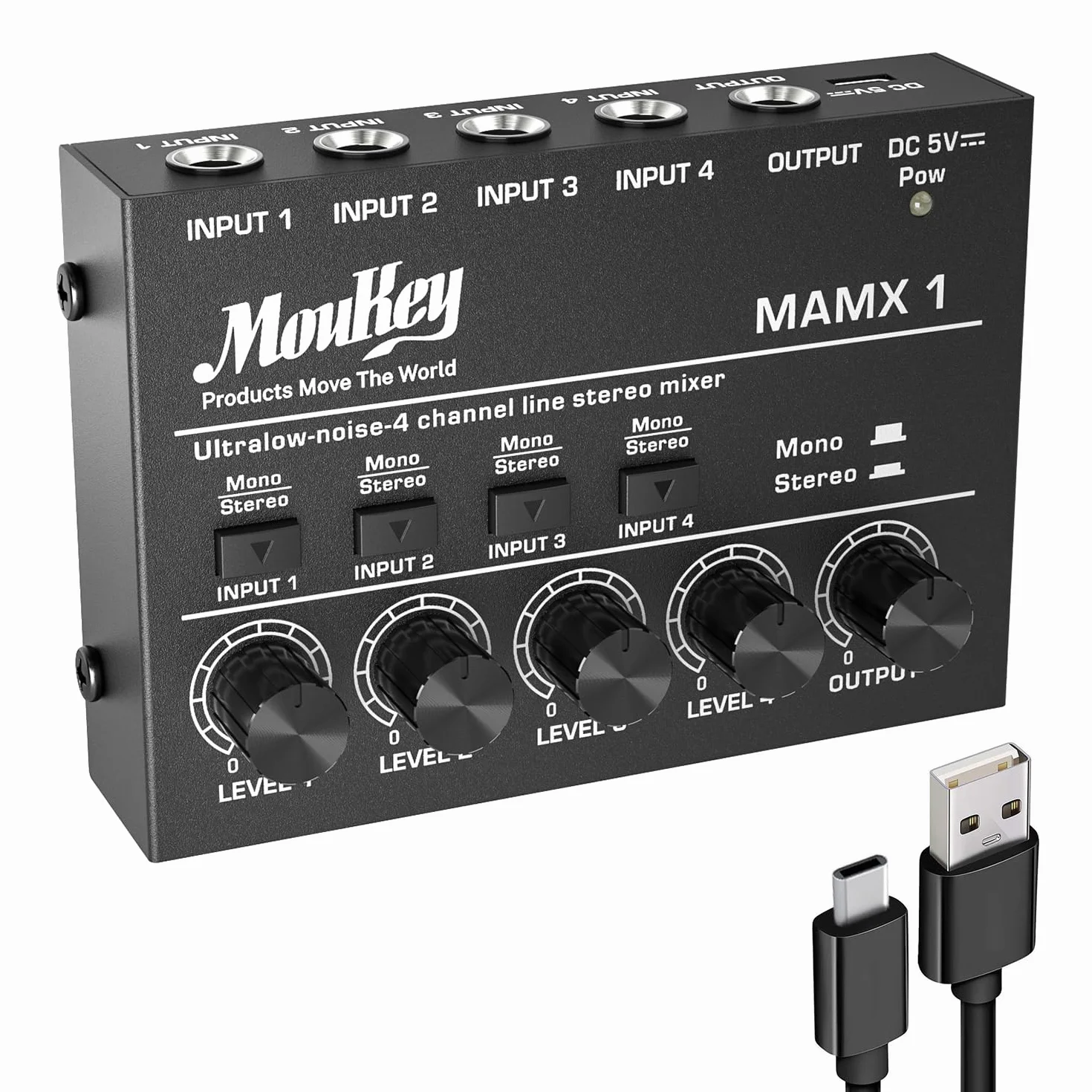 Moukey MAMX1 Kompaktowy mikser studyjny audio stereo 4 kanały