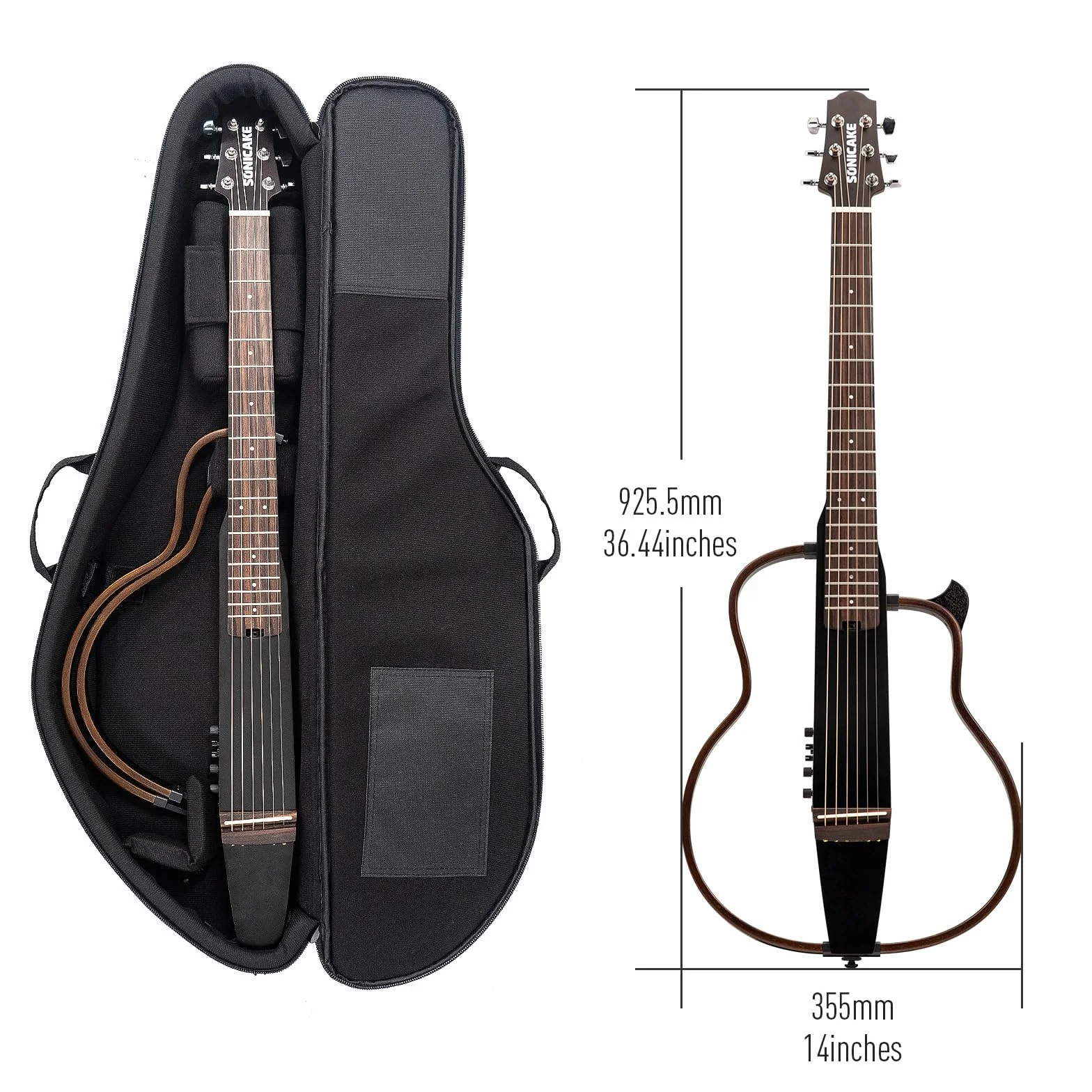 SONICAKE Elektryczna gitara akustyczna, korpus z litego mahoniu, Sim Preamp, Gigbag QGT-01