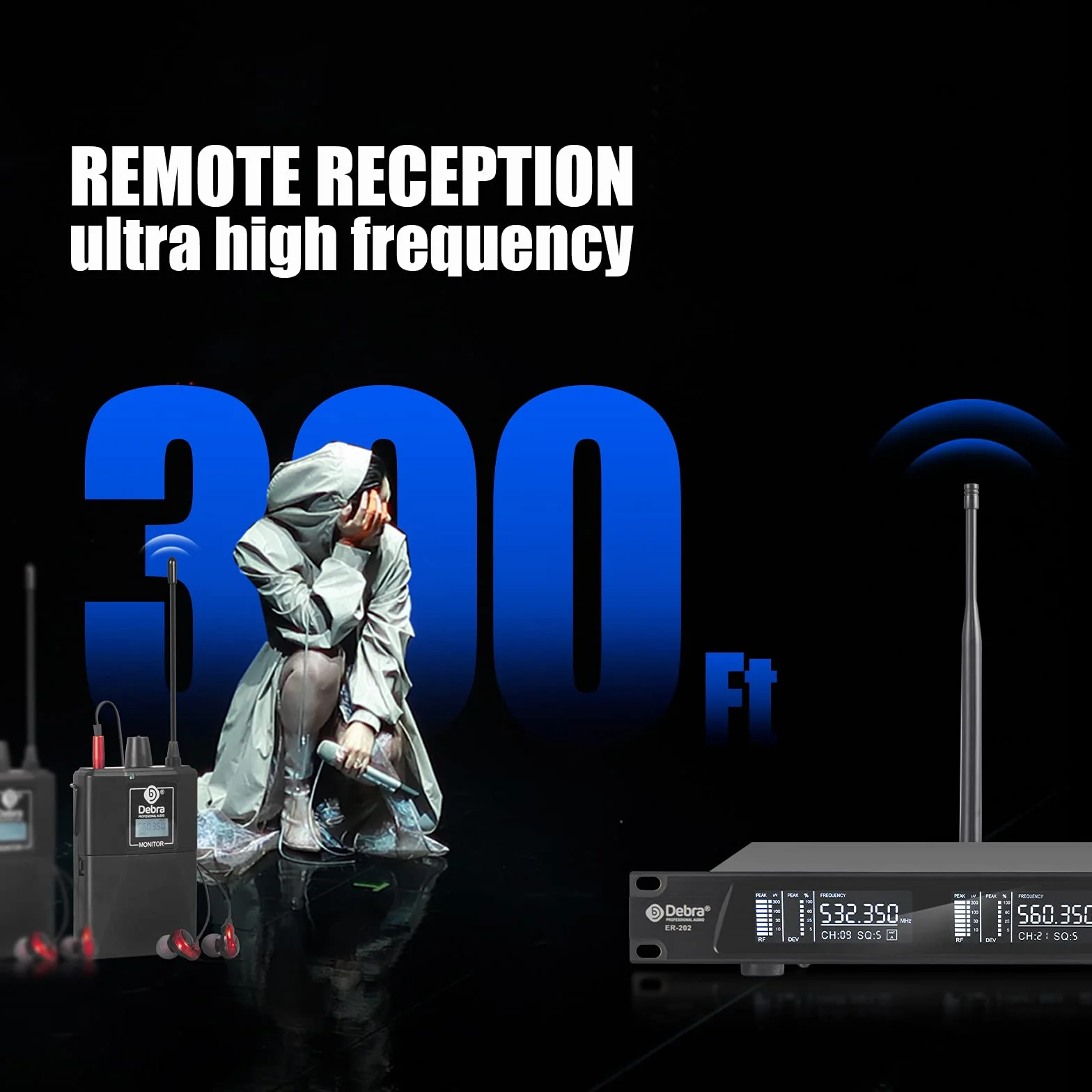 D Debra Audio PRO ER-202 UHF Dual Channel bezprzewodowy system monitoringu dousznego z nadajnikiem i odbiornikiem do sceny, studia nagrań, muzyków, monitoringu (2 body pack z nadajnikiem)