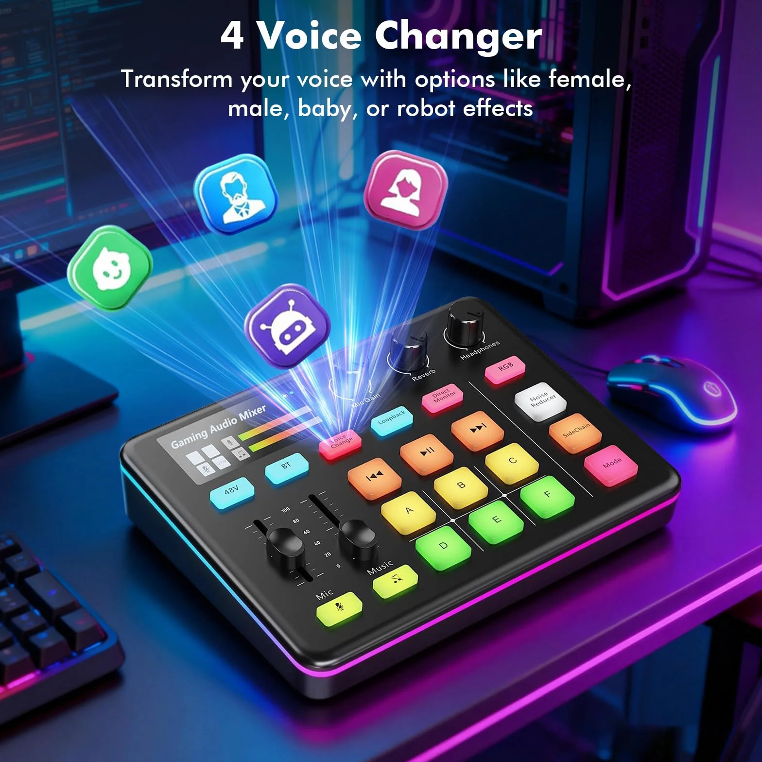 G1 Neo mikser audio, mikser audio, karta dźwiękowa RGB do mikrofonu XLR, interfejs audio do strumieniowego przesyłania, 48 V Phantom Power, efekty dźwiękowe DIY, kontrola głośności, przycisk