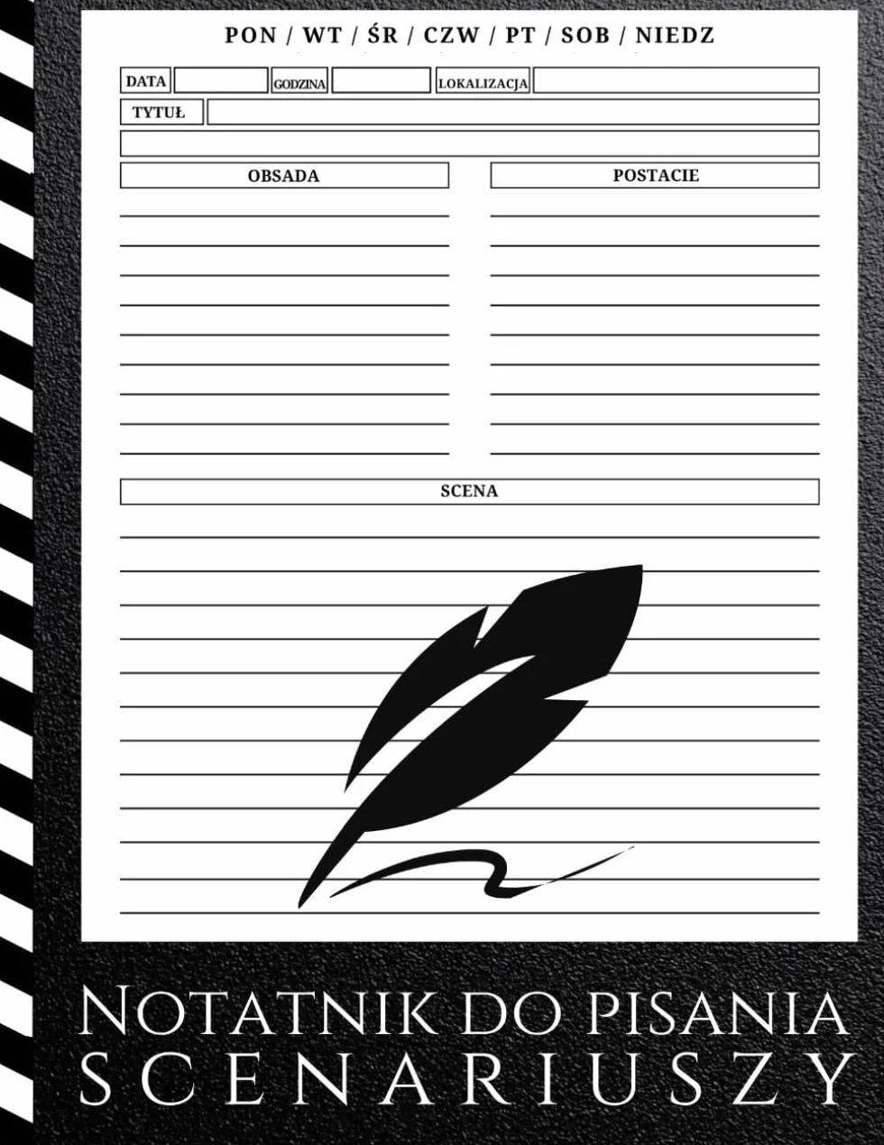 Notatnik do Pisania Scenariuszy: Dziennik na scenariusz z możliwością zapisywania dat, godzin, miejsc, tytułów, obsady, postaci, scen | Idealne ... o wymiarach 21,6 cm × 27,9 cm (8,5″ × 11″)