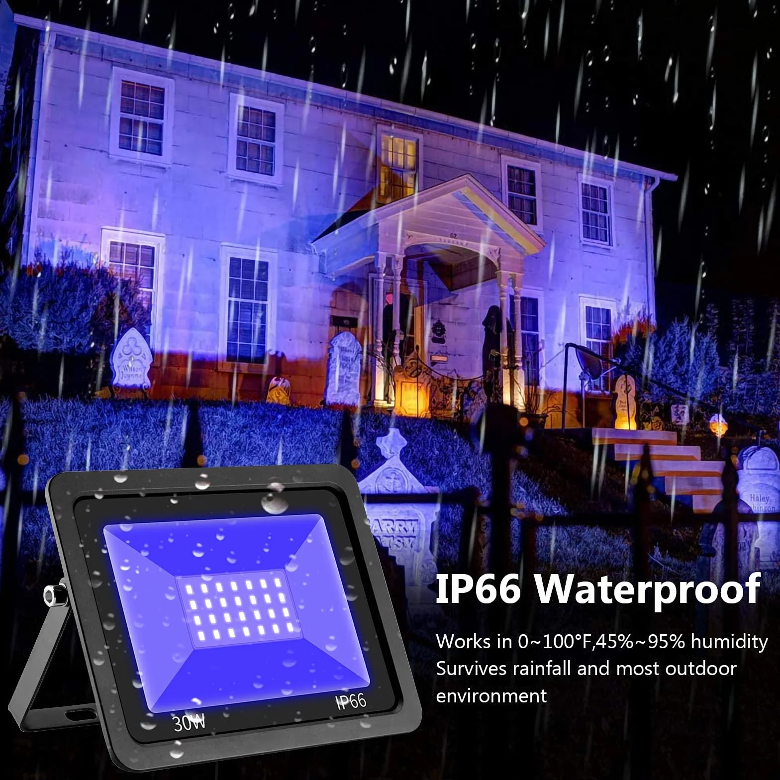 Eleganted reflektor UV 30 W LED, 365 nm, wodoodporny IP66, UV, efekt świetlny z włącznikiem ON/OFF na imprezę, DJ, scenę, kolor ciała, oświetlenie Halloween