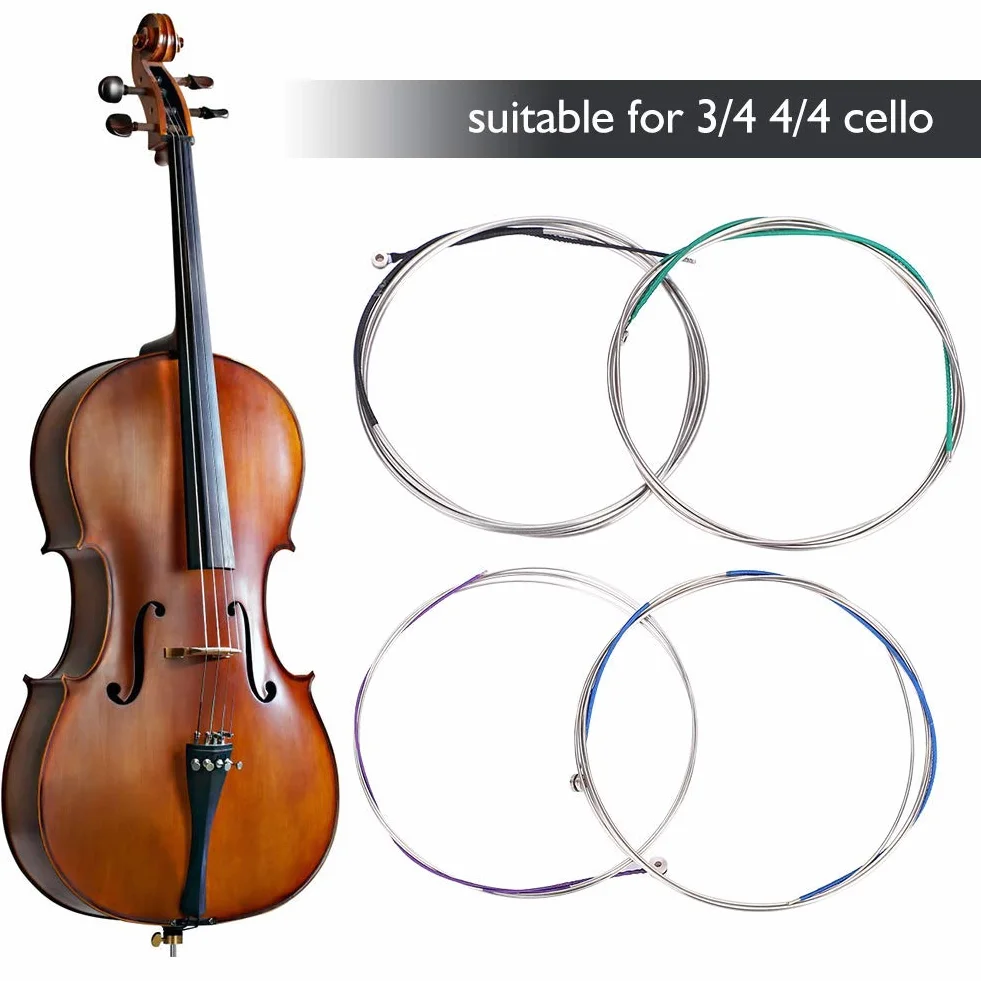 Saiten A-D-G-C Dla Cello 4/4-3/4 - Stalowe Struny Zamienne W Pełnym Rozmiarze Z Kolorowymi Powłokami