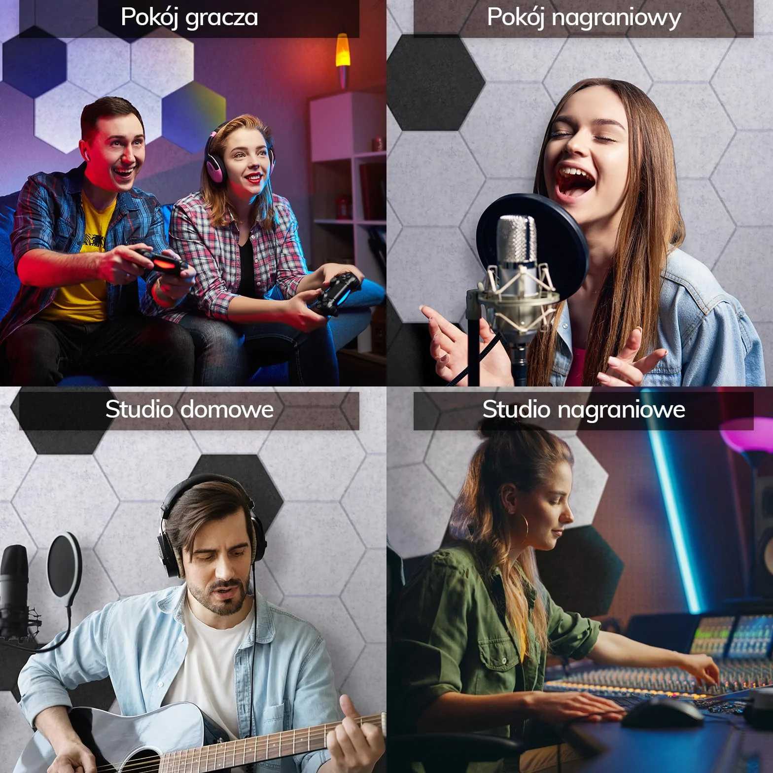 TONOR 12-pak Panele Akustyczne Samoprzylepne, 30×26×1 cm Panel Akustyczny Ścienny, Pianka Akustyczna Wysokiej Gęstości do Studia/Biura/Sypialni/Salonu, Czarny & Jasnoszary