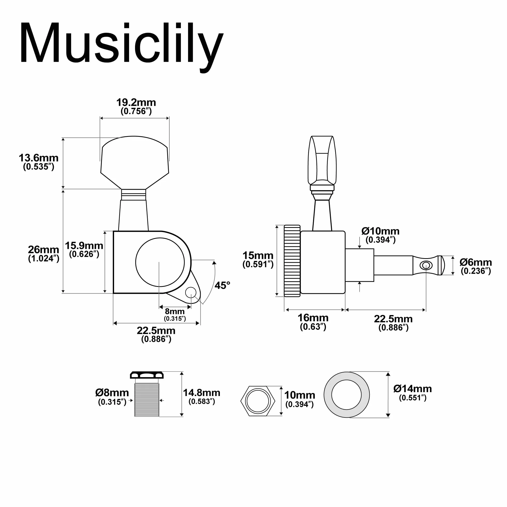 Musiclily Pro 6 w Linii Tunery Blokujące Gitaryowe Klucze Blokowane Kołki do Strojenia do Gitary Elektrycznej Fender Strat Tele, Chrom