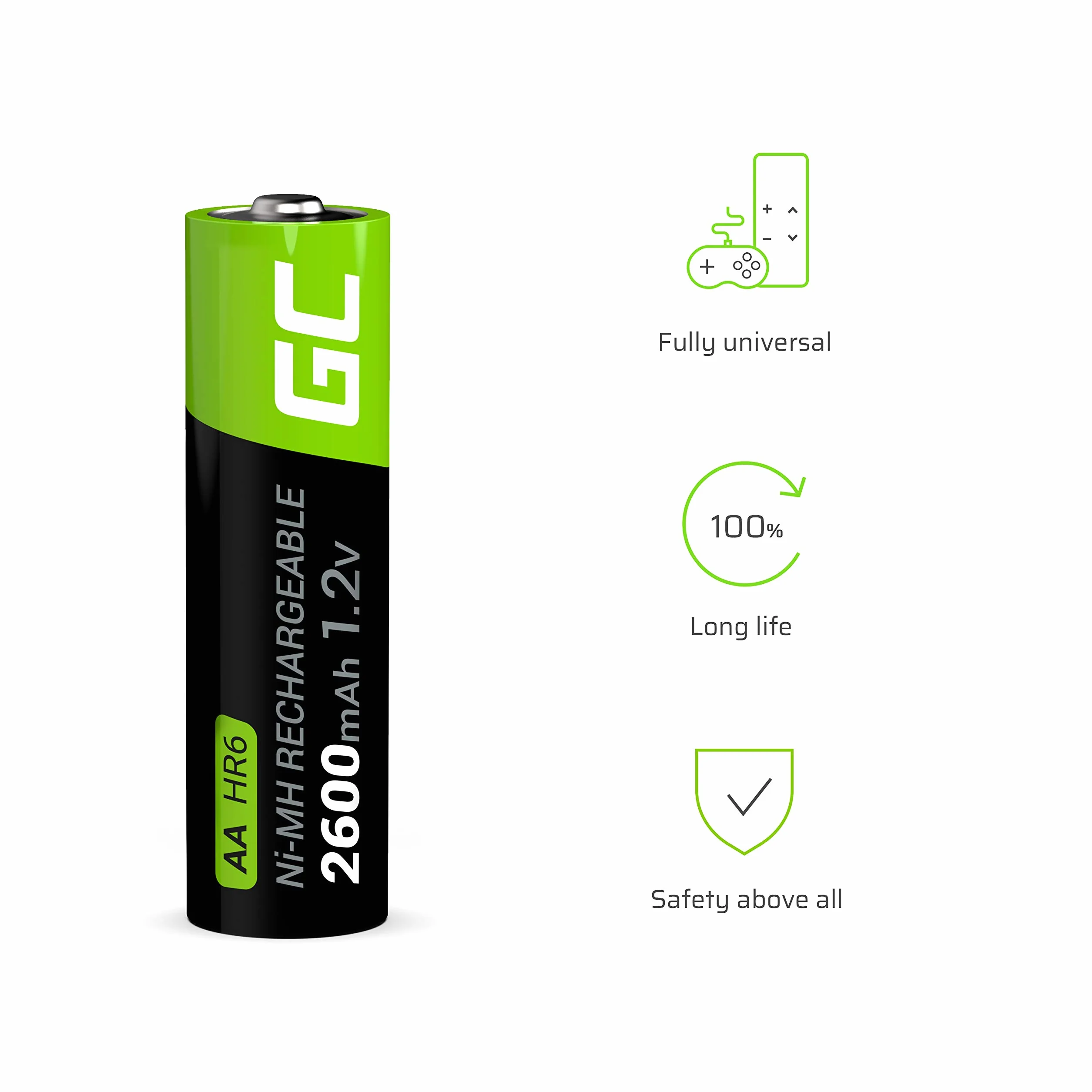 Green Cell 4x Akumulatory Paluszki AA R6 2600mAh Ni-MH – wysokiej jakości akumulatory niklowo-metalowo-wodorowe, ładowalne, trwałe i kompatybilne ze wszystkimi ładowarkami do AA