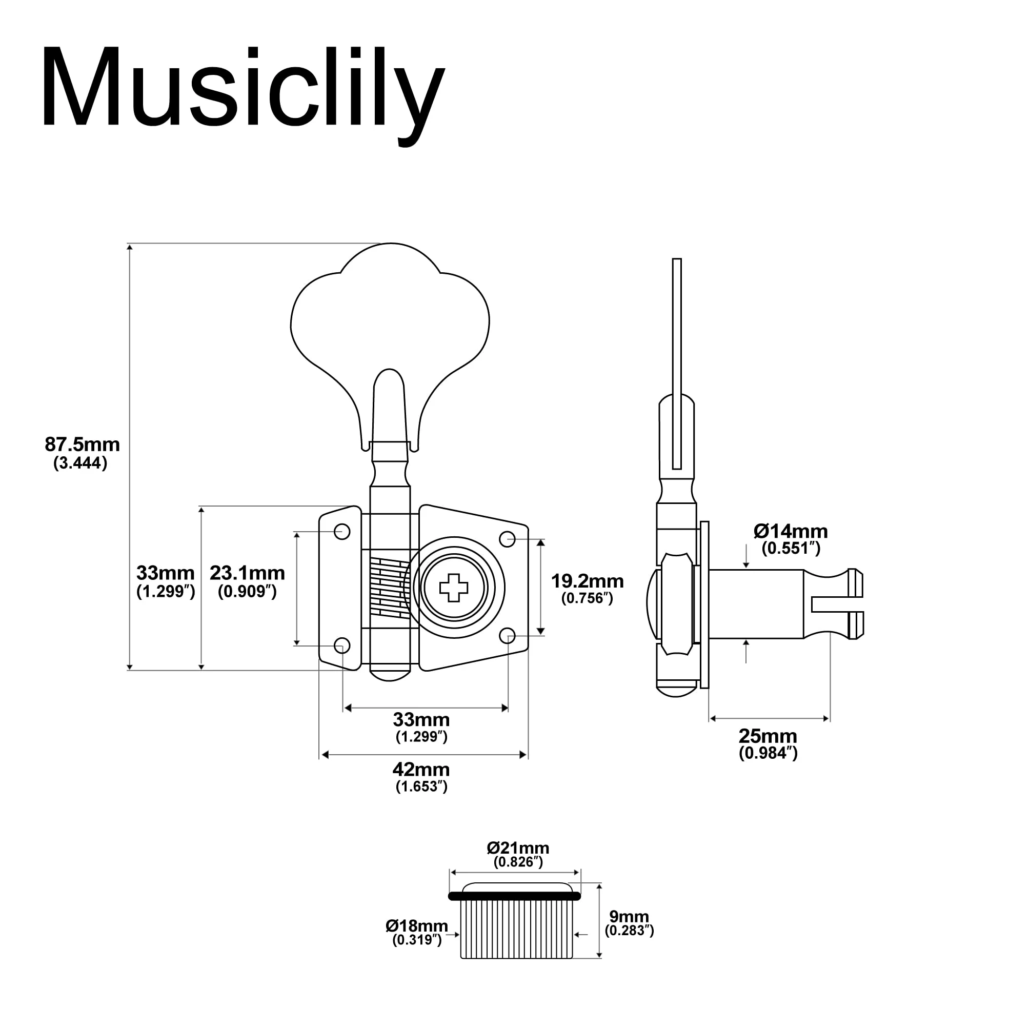 Musiclily Pro 4 w Linii Klucze Basu Tunery Kołki do Strojenia do Gitary Basowej Precision Jazz Bass, Złoty
