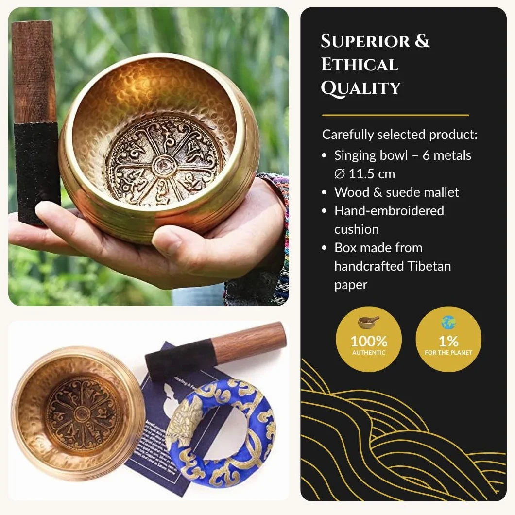 Zenamaste® Tybetańska misa dźwiękowa 11,5 cm 450 g ręcznie wykonana z Nepalu z poduszką i pałeczką
