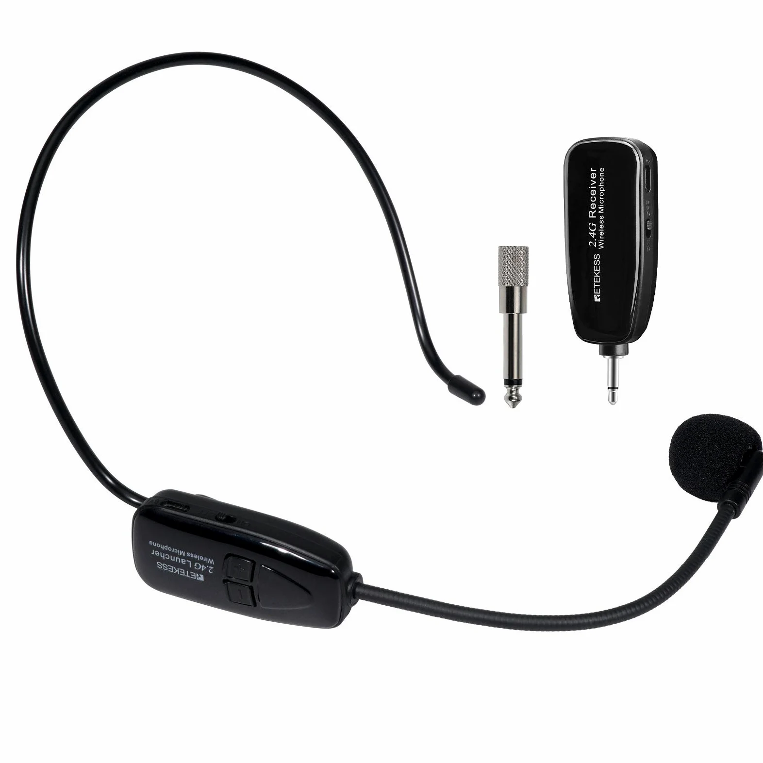 Retekess TT123 System Mikrofonu Bezprzewodowego,Mikrofon i Zestaw Słuchawkowy ze Wzmacniaczem, 2 w 1, Akumulator, 2,4G, Bezprzewodowy Zestaw Słuchawkowy z Mikrofonem, do Wzmacniacza głosu, Nauczanie