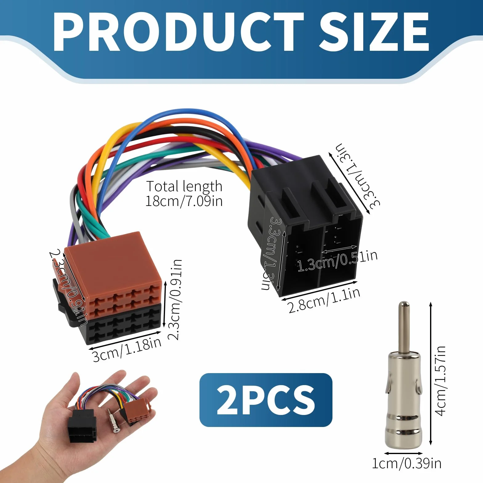 Zestaw adapterów do radia samochodowego, 16 pinów, wtyczka ISO na gniazdo, adapter antenowy DIN/ISO z zaciskiem wtykowym 15 i 30, przedłużacz radia do radia samochodowego, wiązki kabli, adapter do