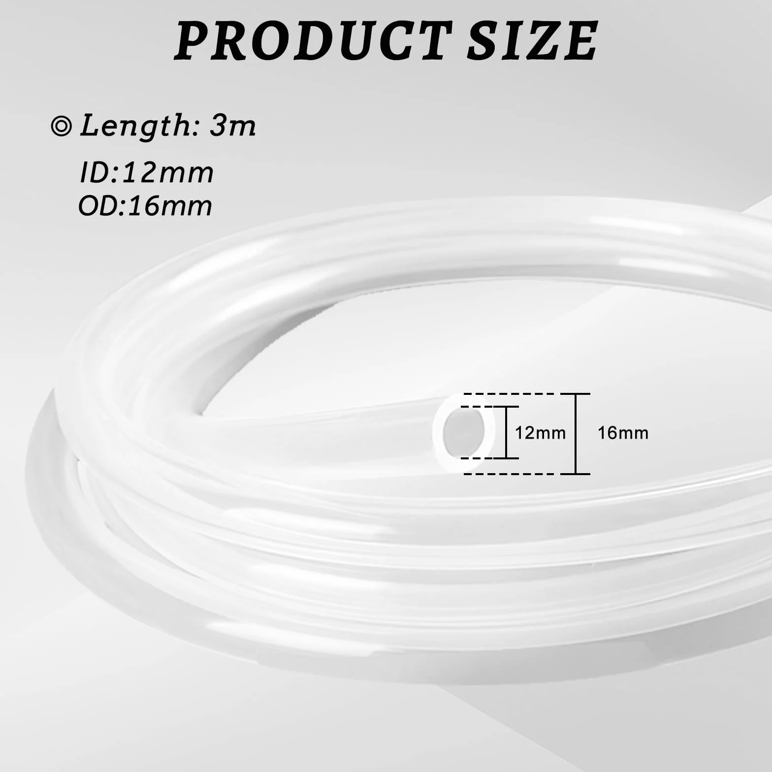 LALAGO Elastyczna silikonowa przezroczysta gumowa rura spożywcza dla domu, wody pitnej, przemysłu - 12mm ID x OD 16mm, grubość 2mm, 3 metry