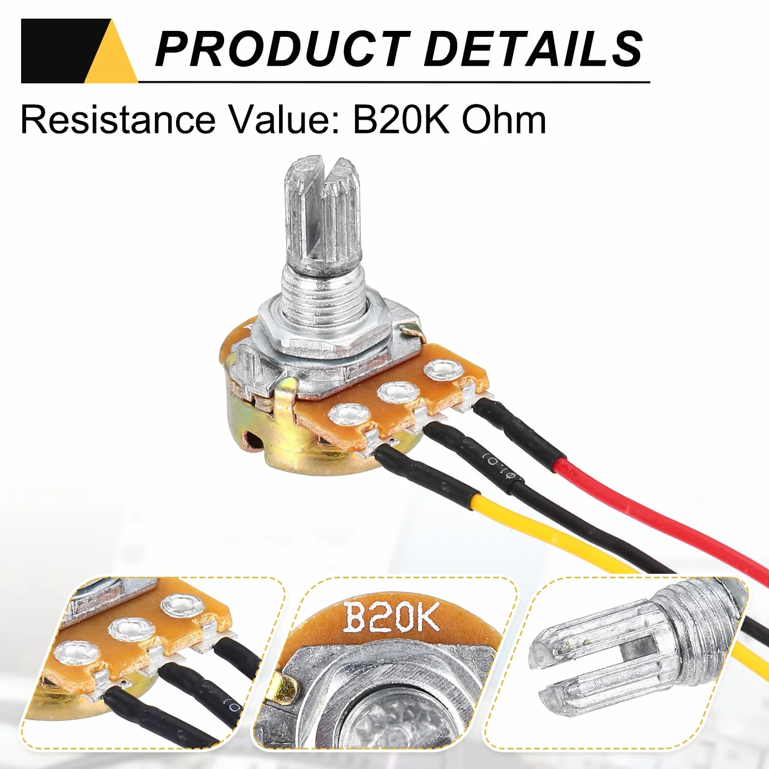 QUARKZMAN 3 sztuki WH148 Potencjometr B20K Ohm Rezystory zmienne z pojedynczym złączem 3 zaciski liniowe obrotowe złącze kabla JST-XH2.54 o długości 20 cm z nasadką do głośności audio
